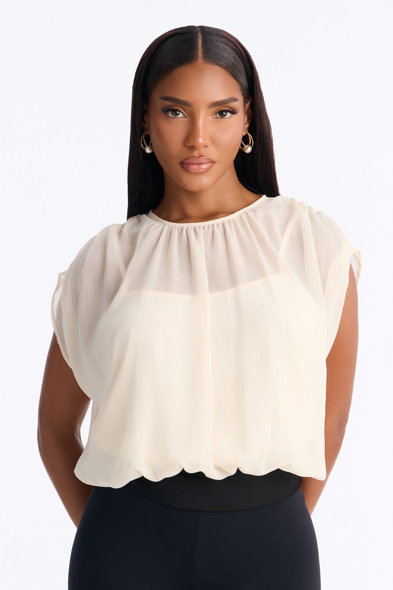 Self Investment Chiffon Layered Blouse - Cream/combo