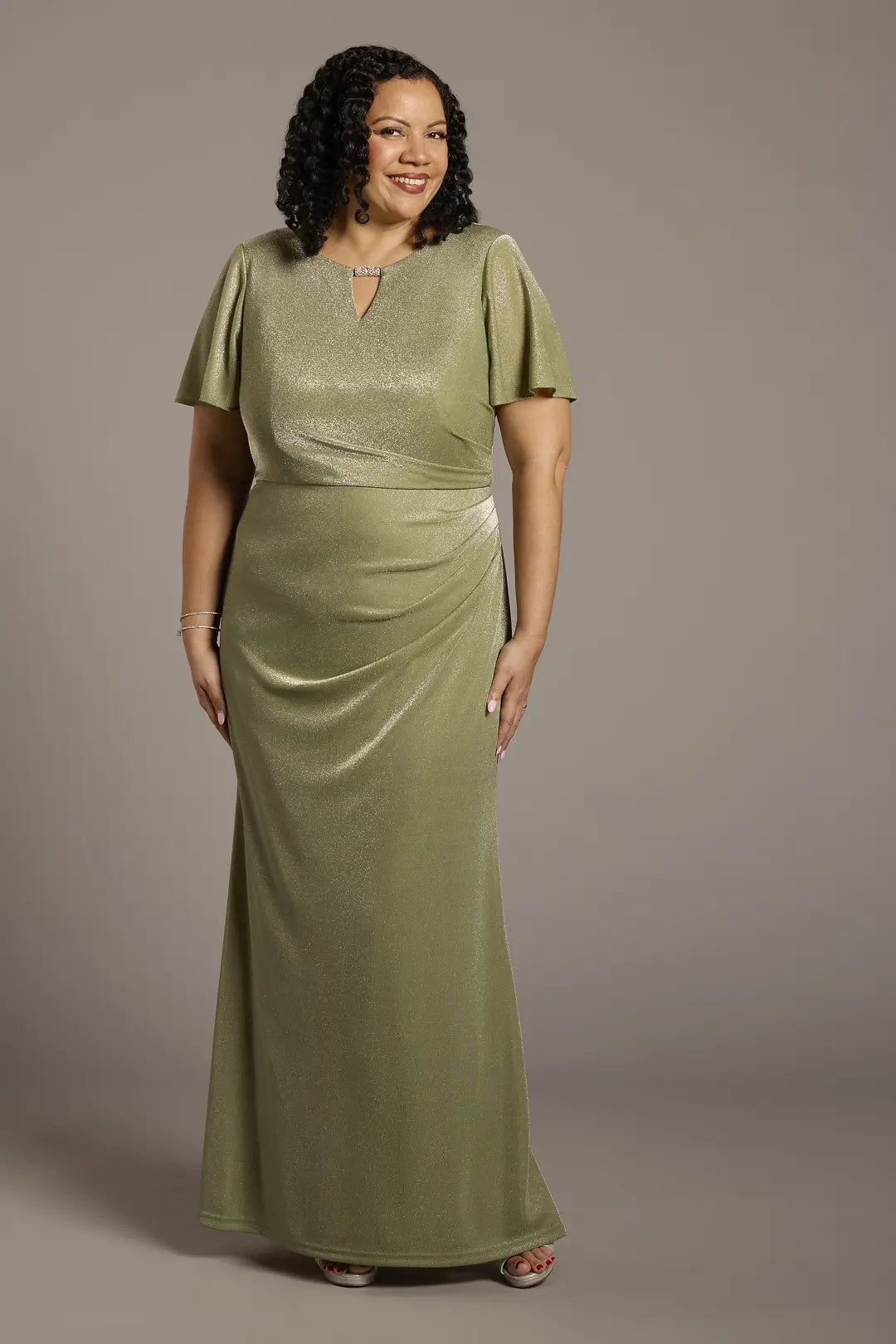 Flutter Sleeve Glitter Knit A-Line Dress