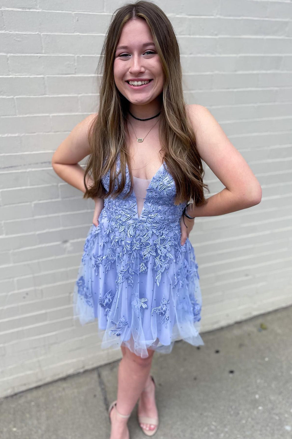 Lavender A-Line Lace Short Homecoming Dress/Mini Dress