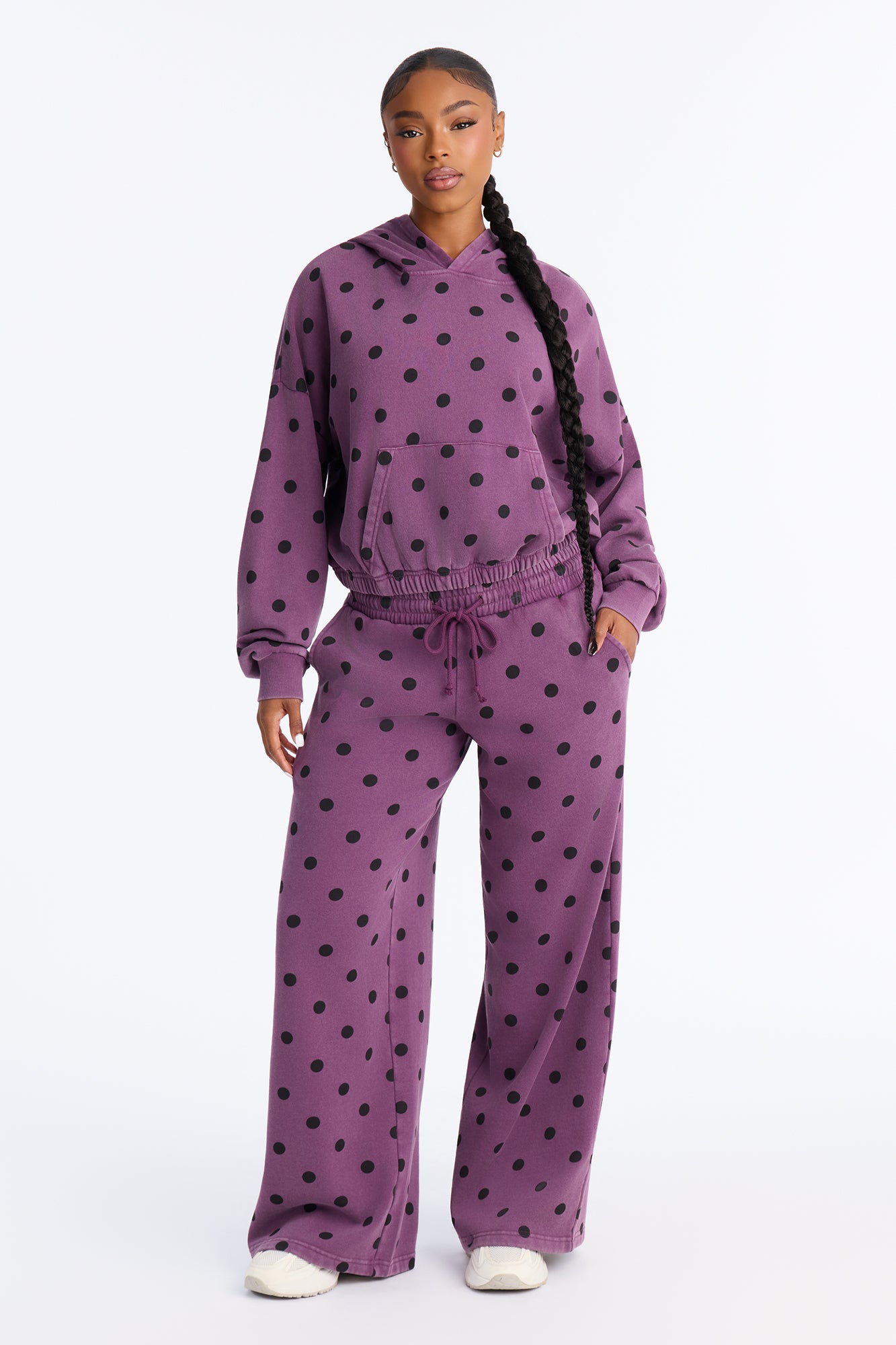 Taylor Polka Dot Washed Fleece Pant Set - Plum
