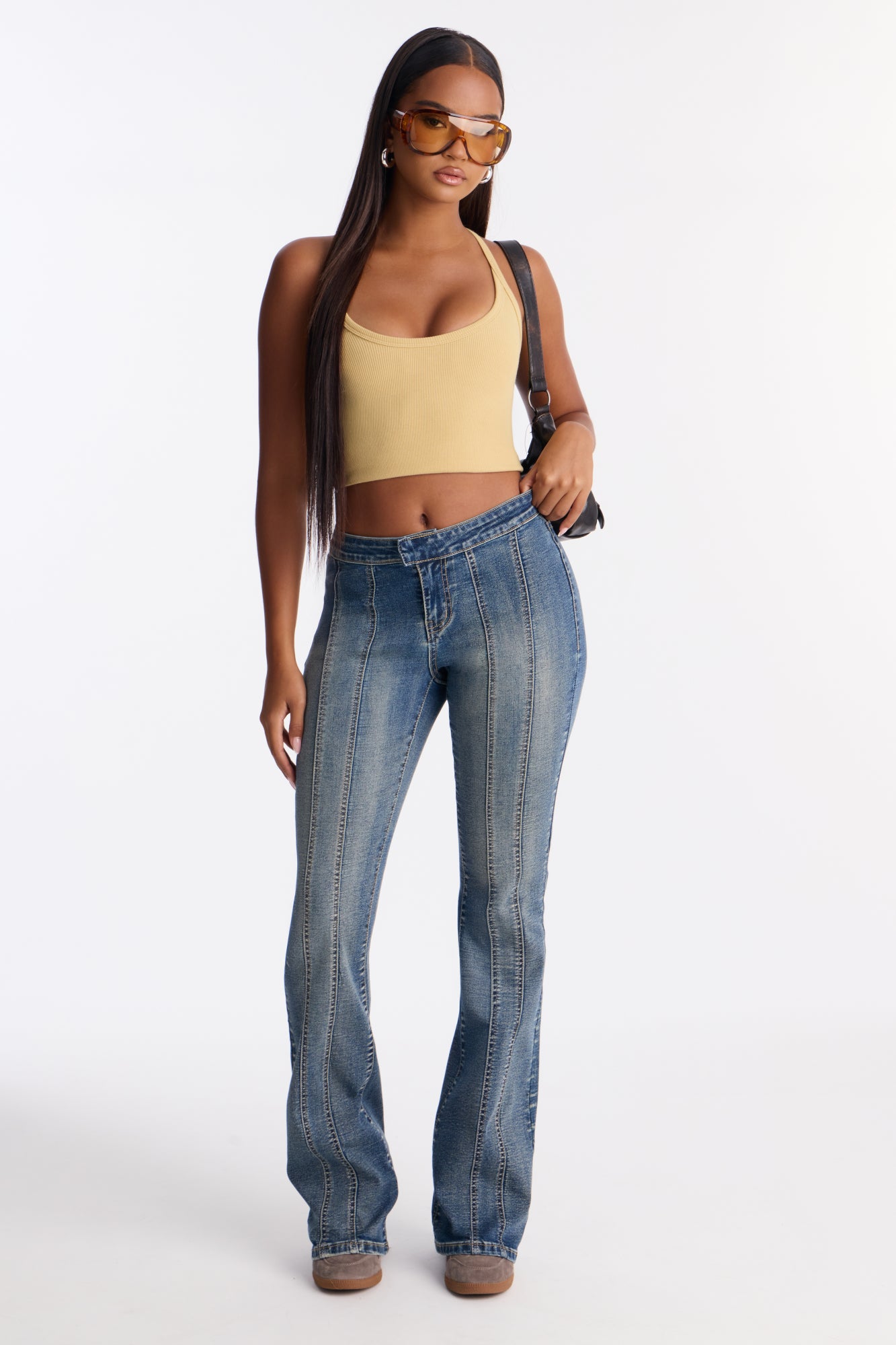 Light The Fire Low Rise Stretch Flare Jeans - Vintage Wash