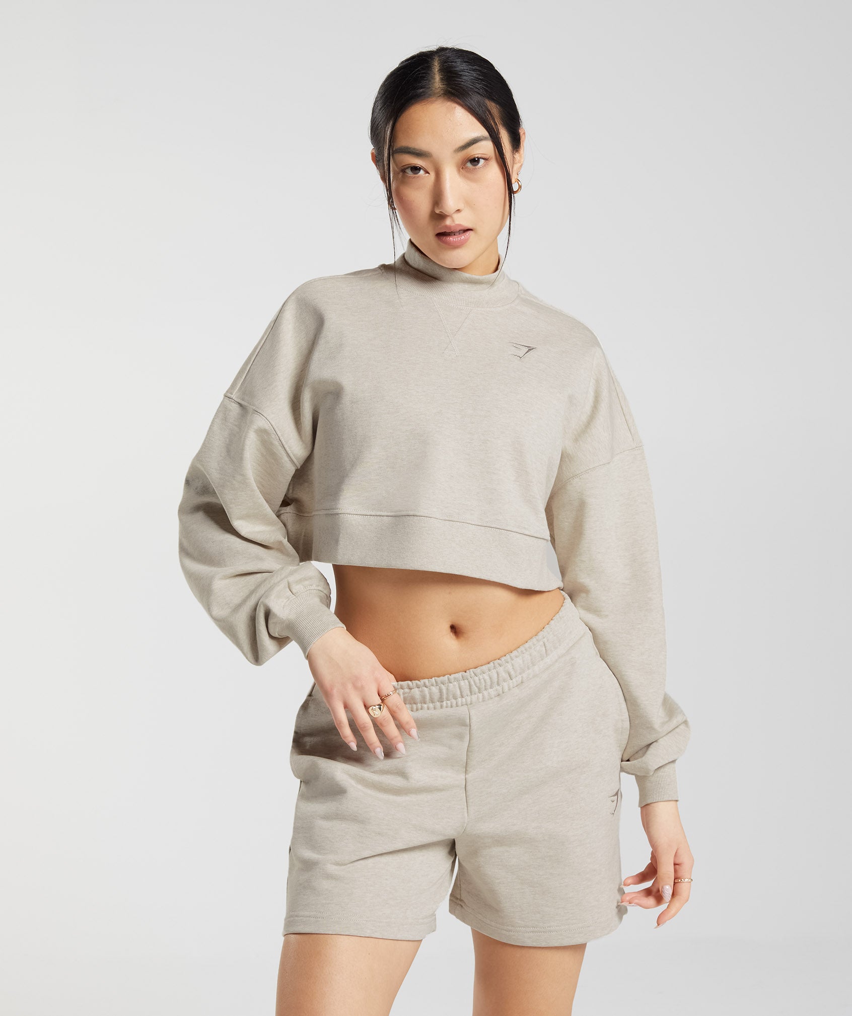 Gymshark Rest Day Sweats Cropped Pullover - Sand Marl