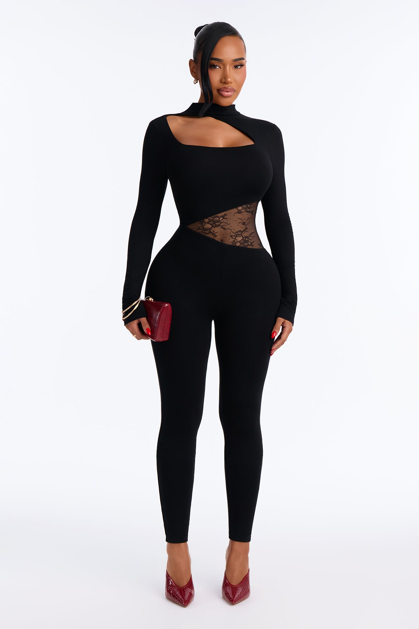 Sweetest Sin Lace Cut Out Skinny Leg Jumpsuit - Black