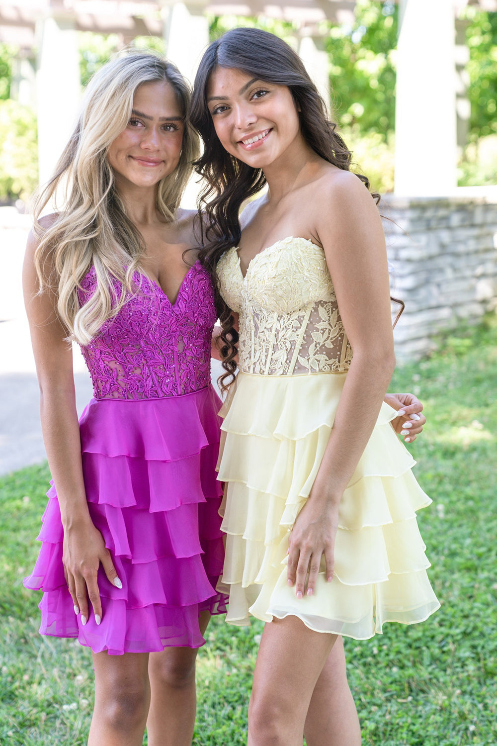 Sparkly A Line Fuchsia Corset Strapless Short Homecoming Dress/Mini Dress with Ruffles
