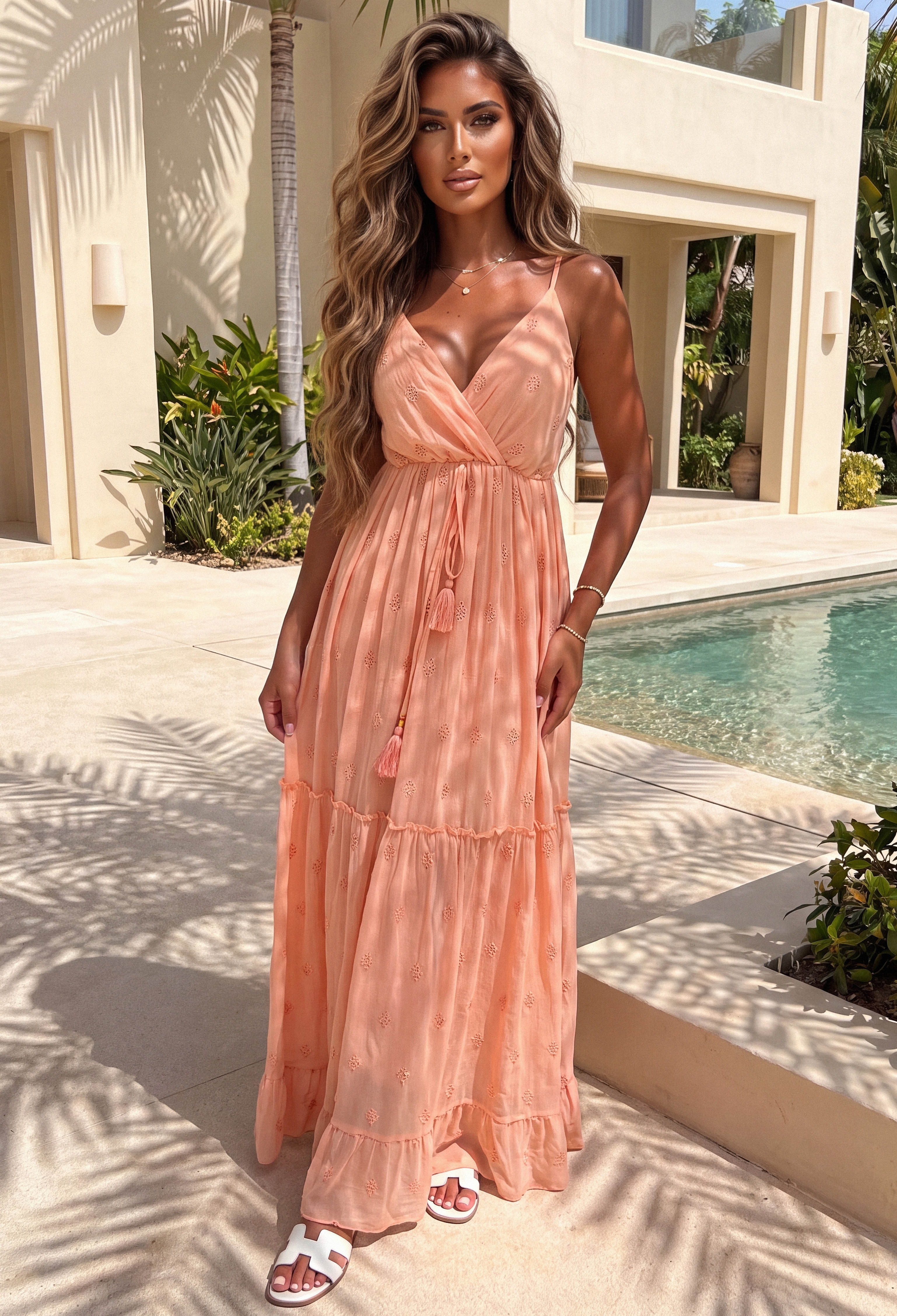 Pure Glow Coral Tiered Maxi Dress