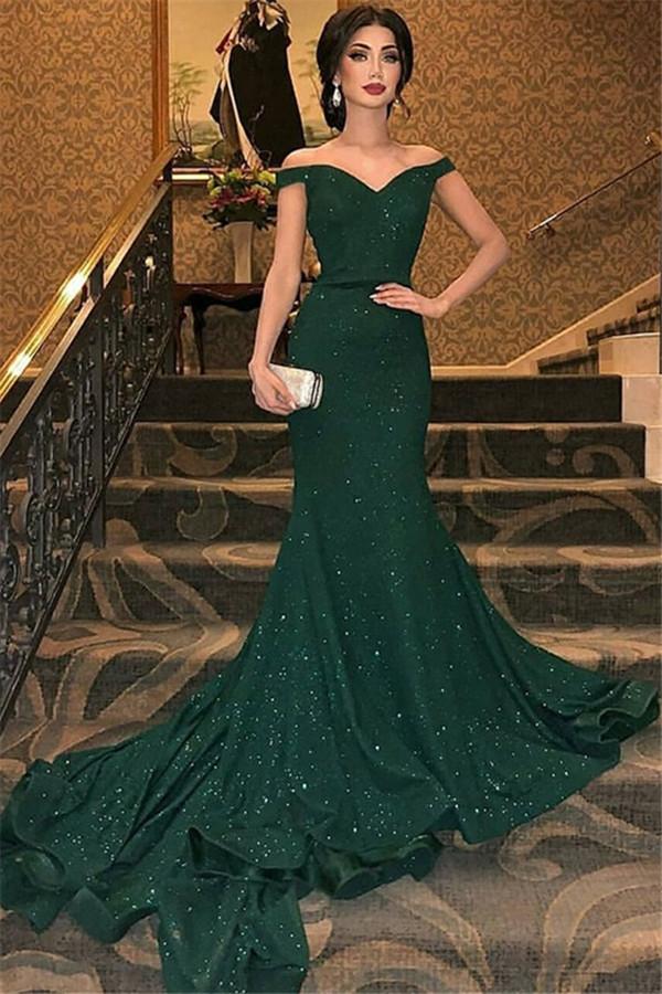 Dark Green Mermaid Off-The-Shoulder Evening Dress
