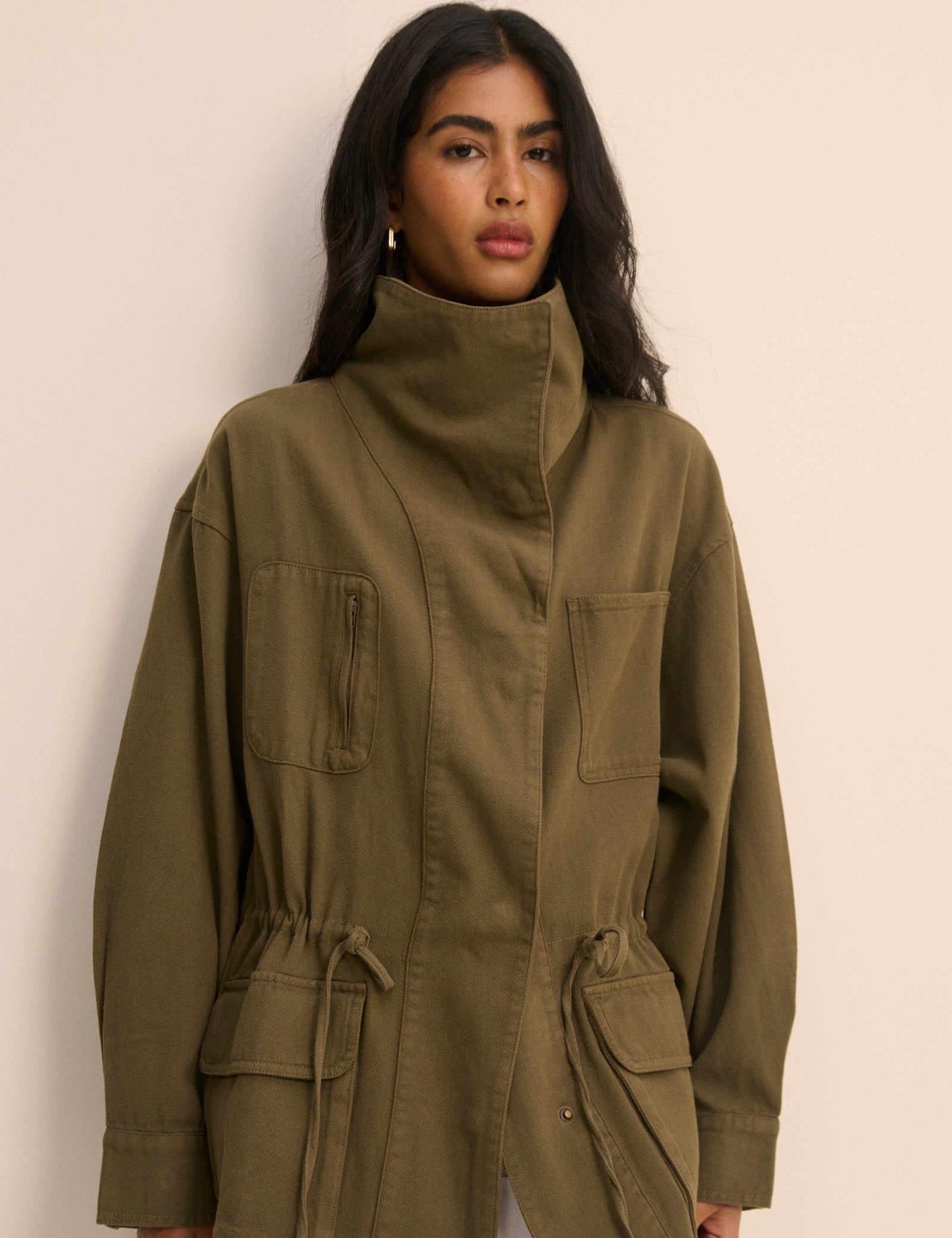 Khaki Funnel Neck Corby Utility Jacket
