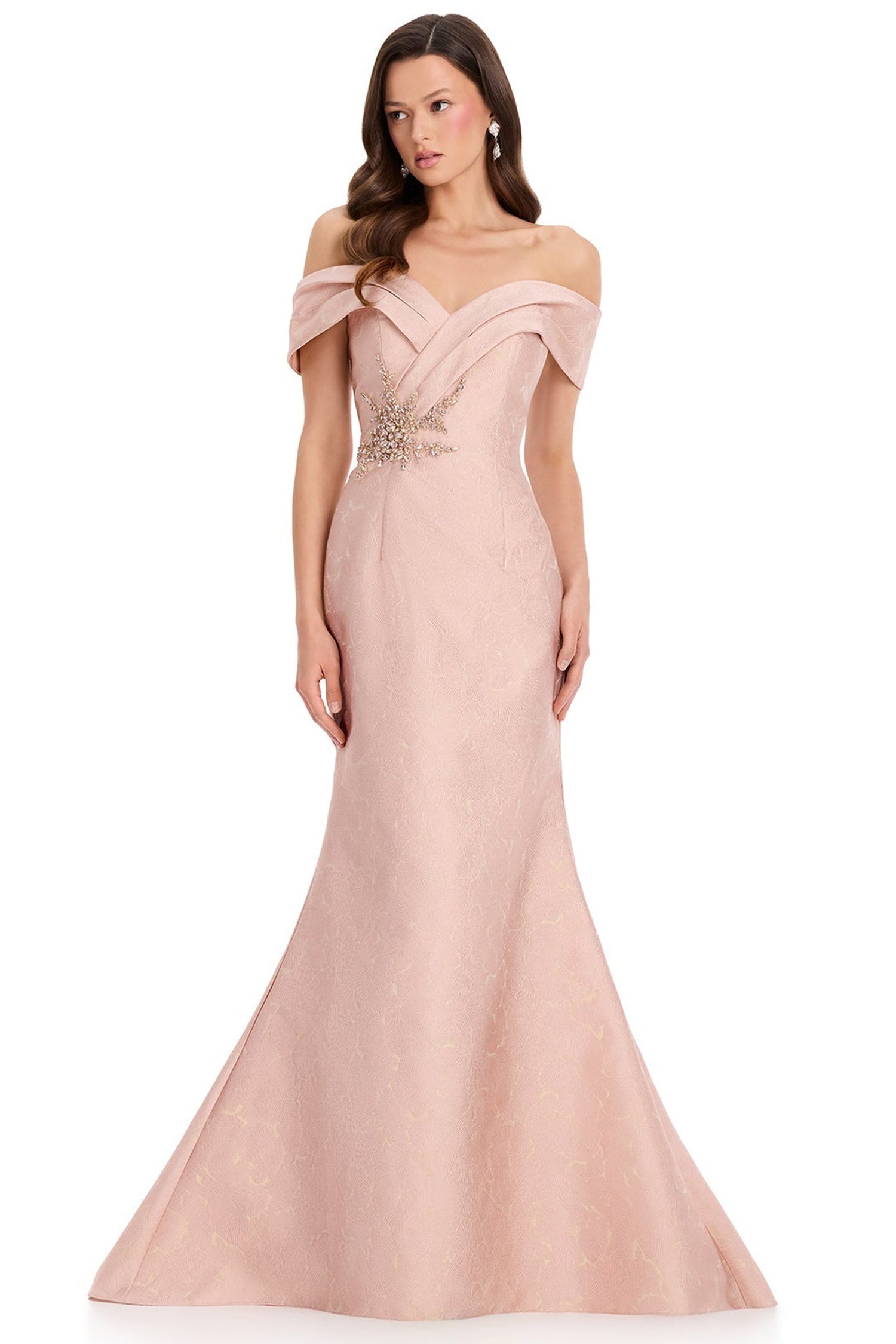 Ashley Lauren E12383 Mermaid Textured Brocade Prom Gown
