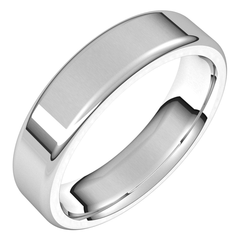 5mm 10K White Gold Polished Round Edge Comfort Fit Flat Band