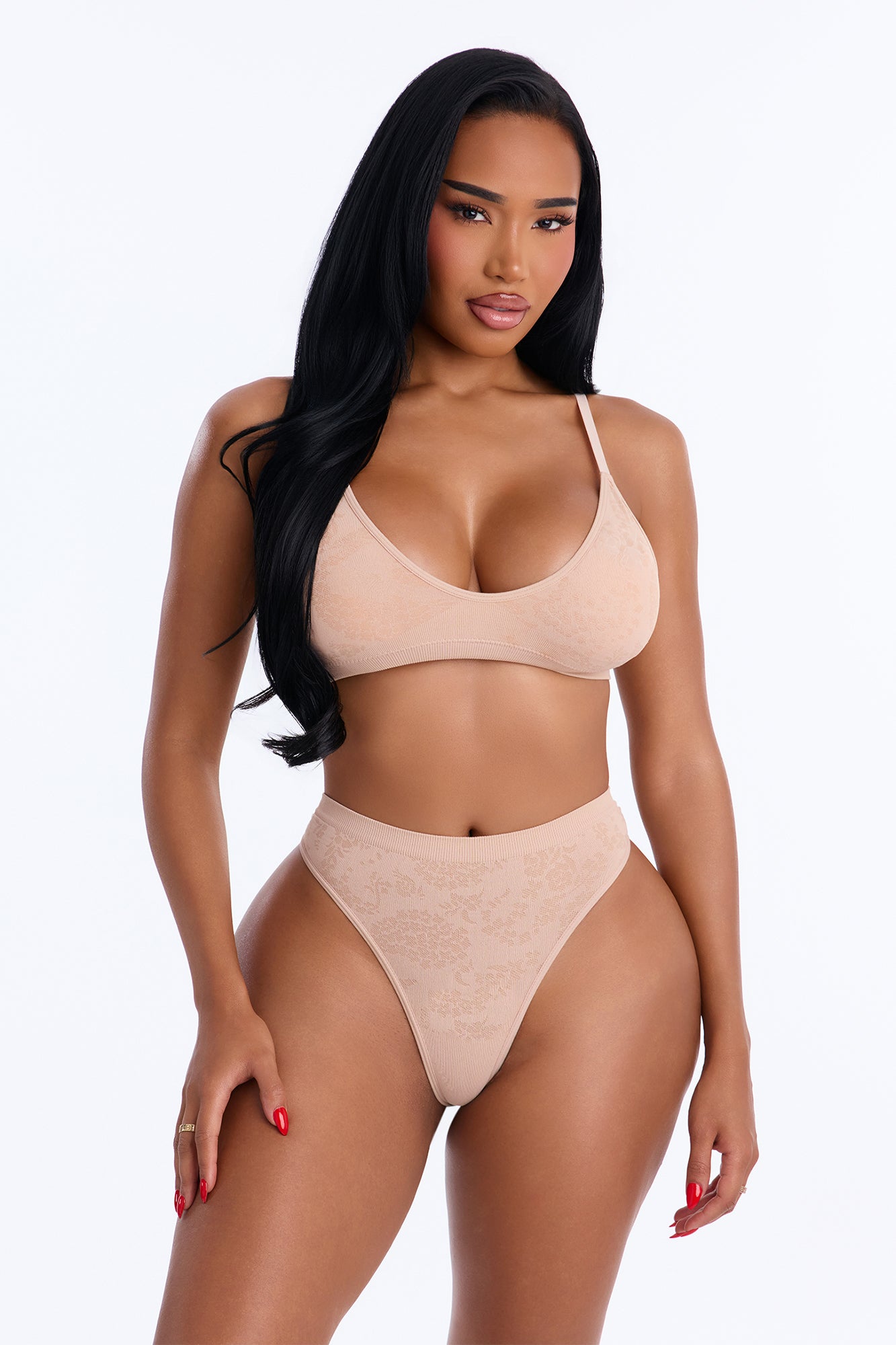 Seamless Jacquard Print Triangle Bralette - Nude