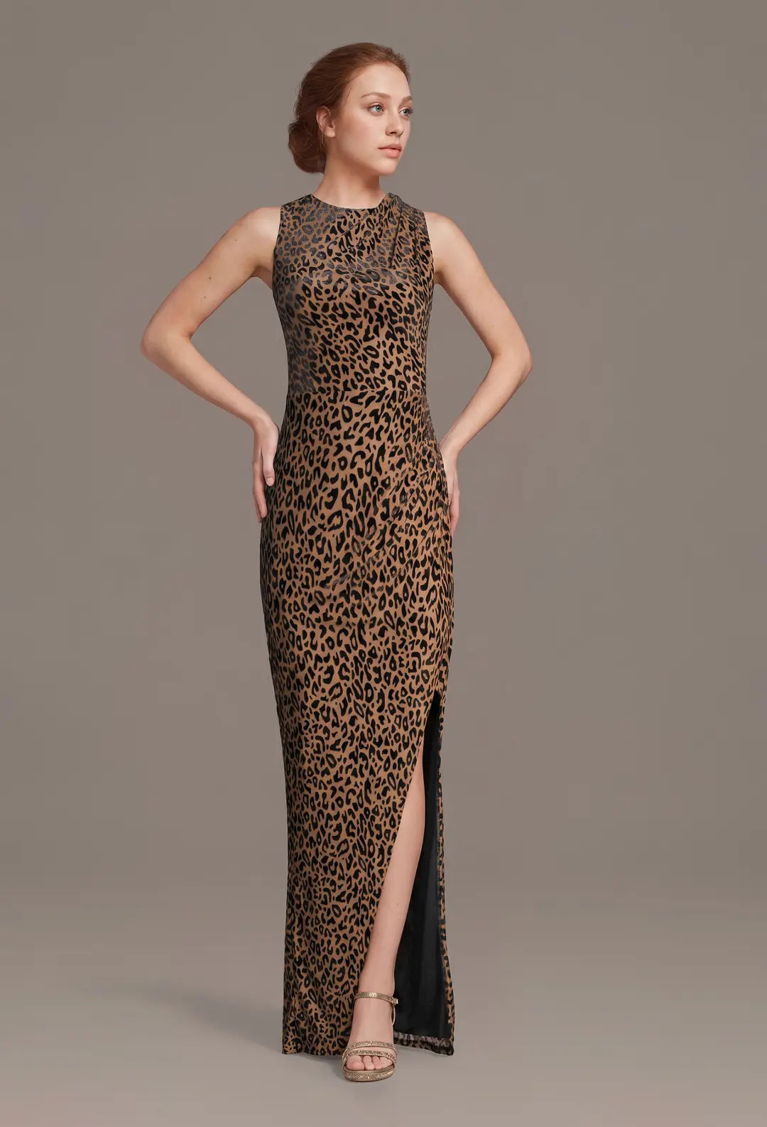 Cheetah Print High Neck Sleeveless Sheath Dress