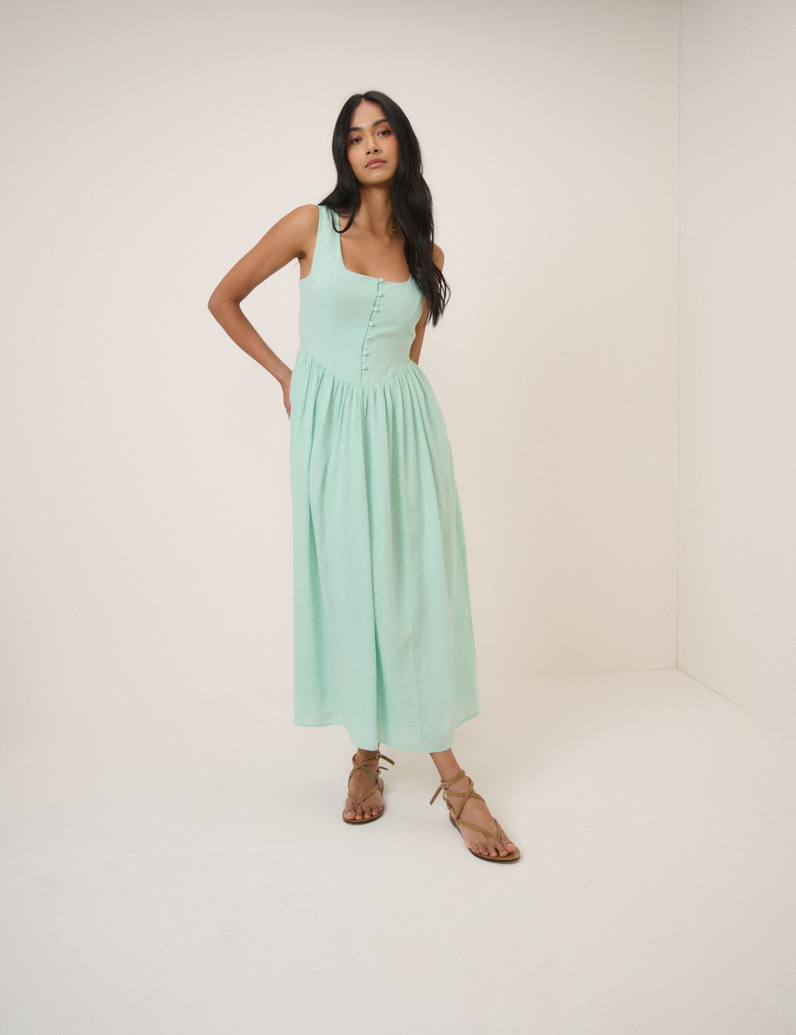 Mint Green Drop Waist Cora Midi Dress