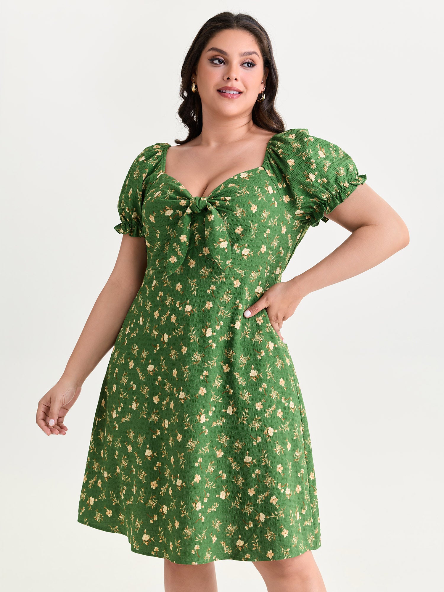 Floral Print Bowknot Front Mini Dress