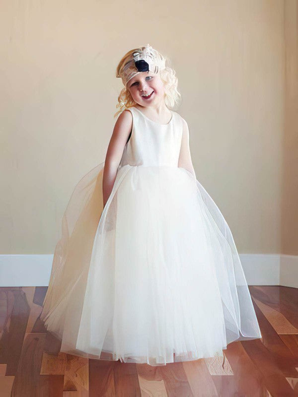 Elegant Scoop Neck Sleeveless Tulle Ball Gown Floor-Length Flower Girl Dresses