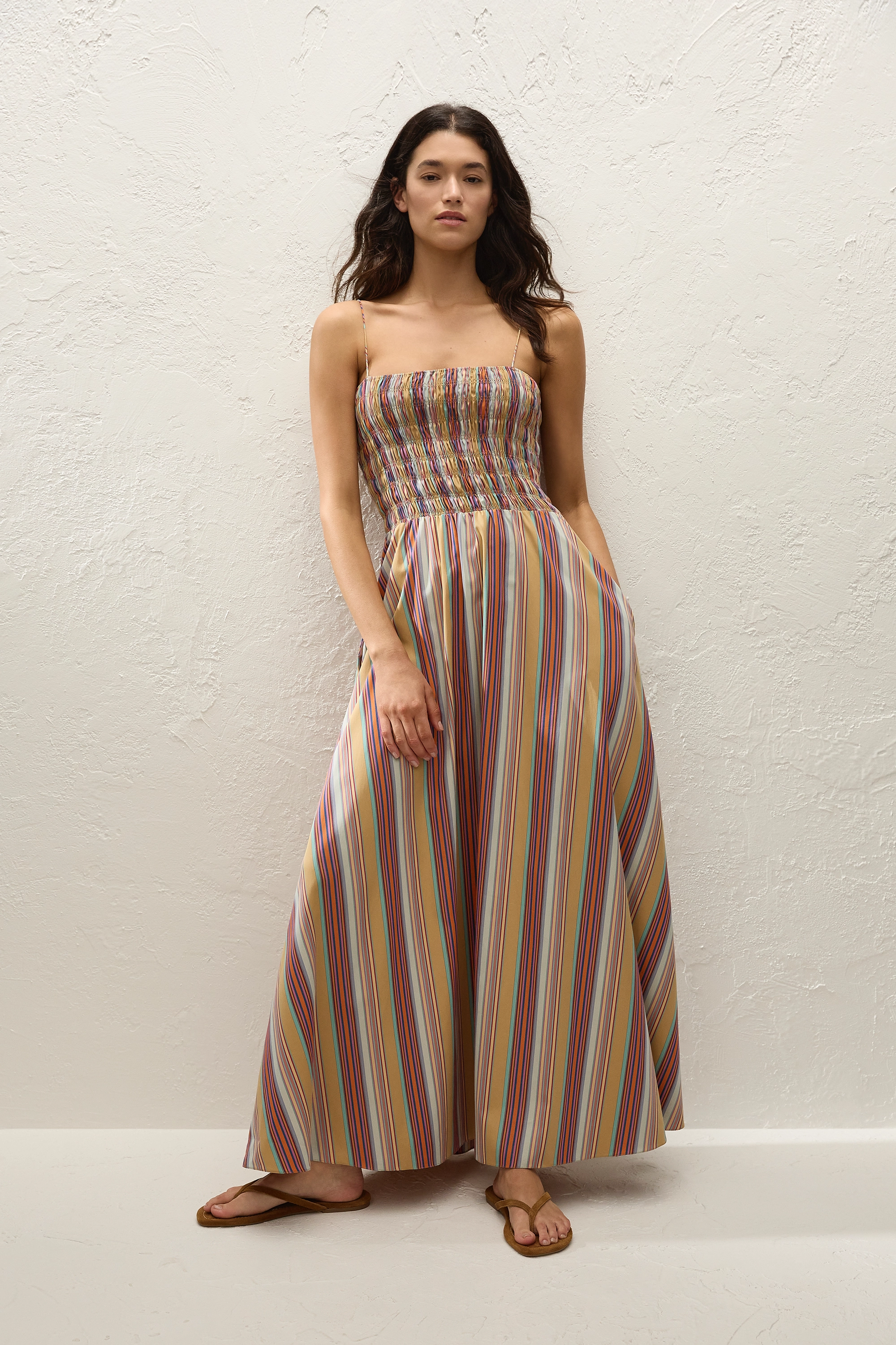 Anniken Maxi Dress Agua Stripe Mustard - Final Sale