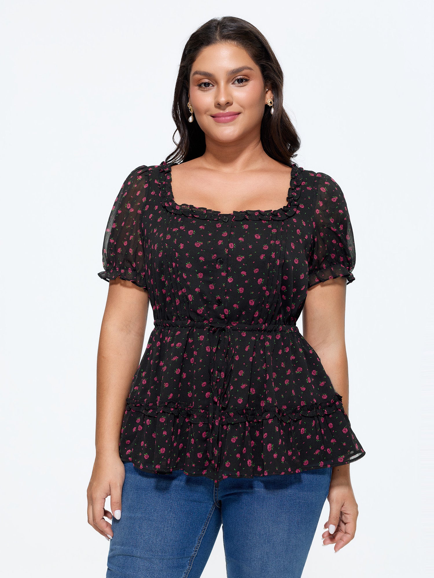 Floral Print Toothpick Pleat Blouse