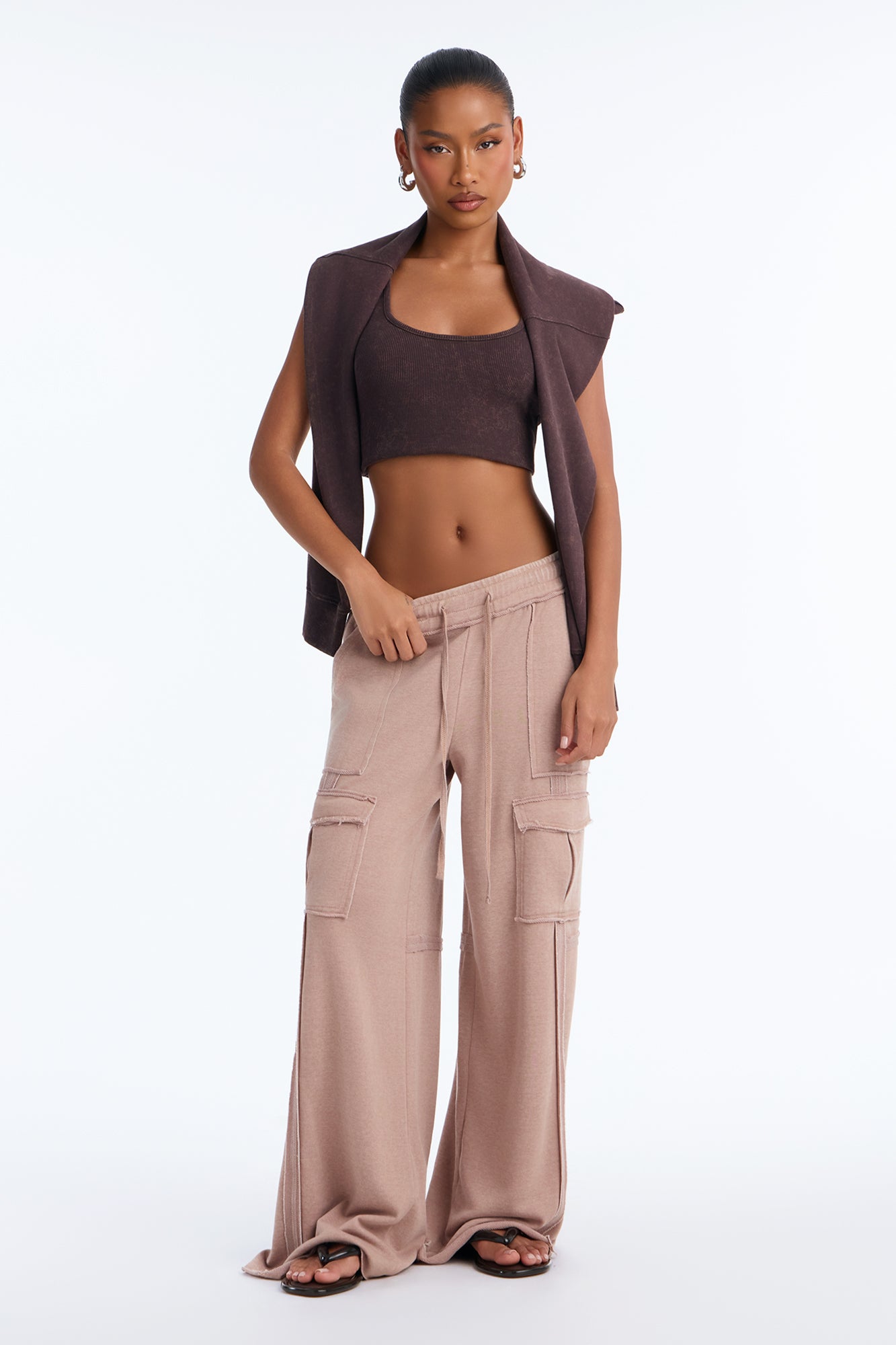 Kiki French Terry Washed Cargo Lounge Pant - Taupe