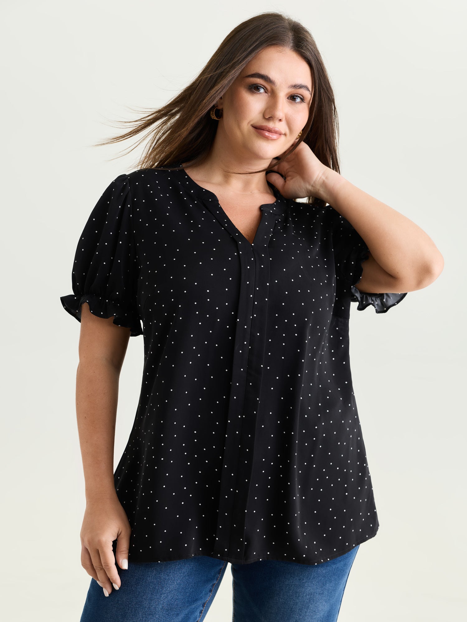 Micro Dots Charm Pleated Blouse