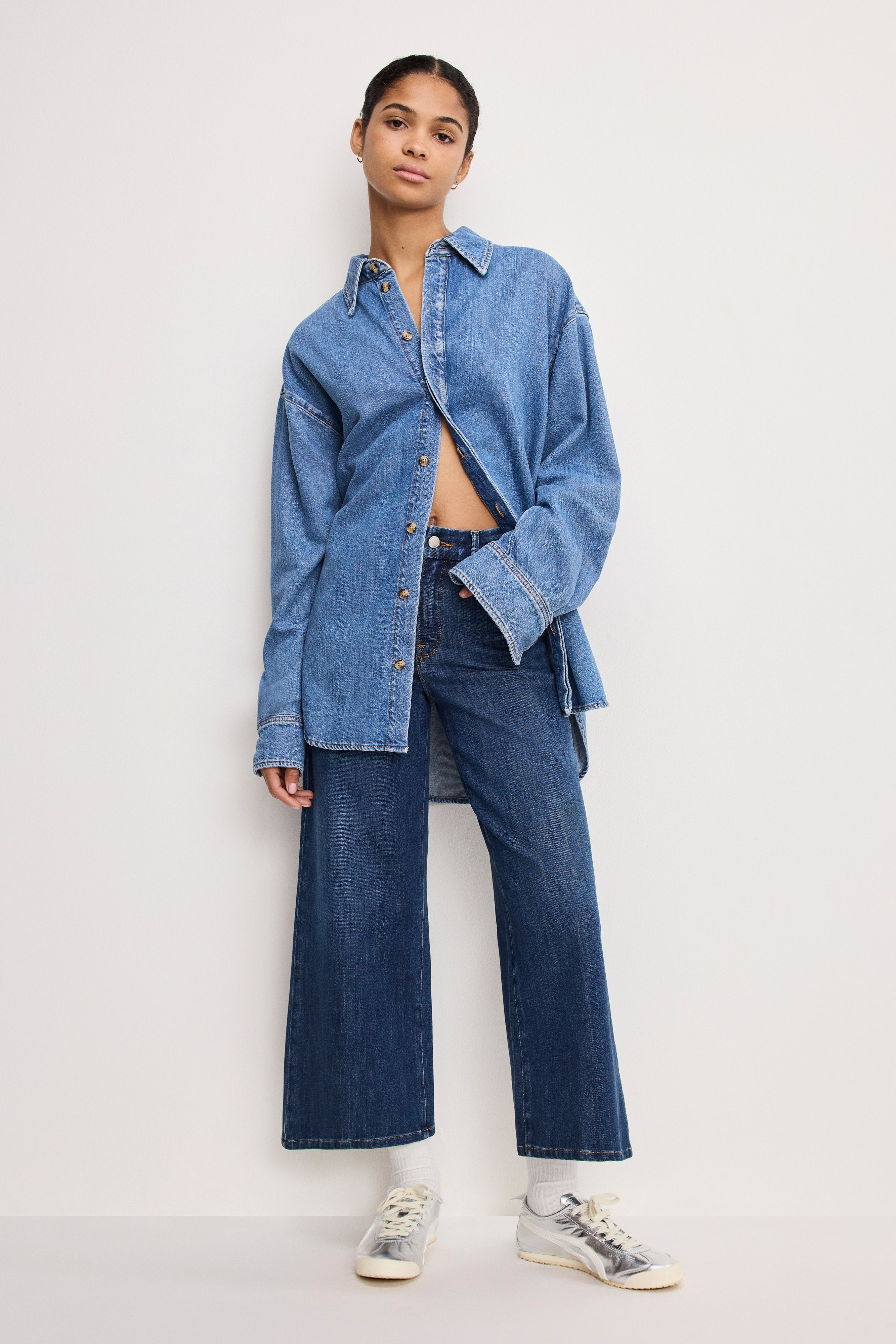 SOFT TECH GOOD WAIST PALAZZO CROPPED JEANS | INDIGO977