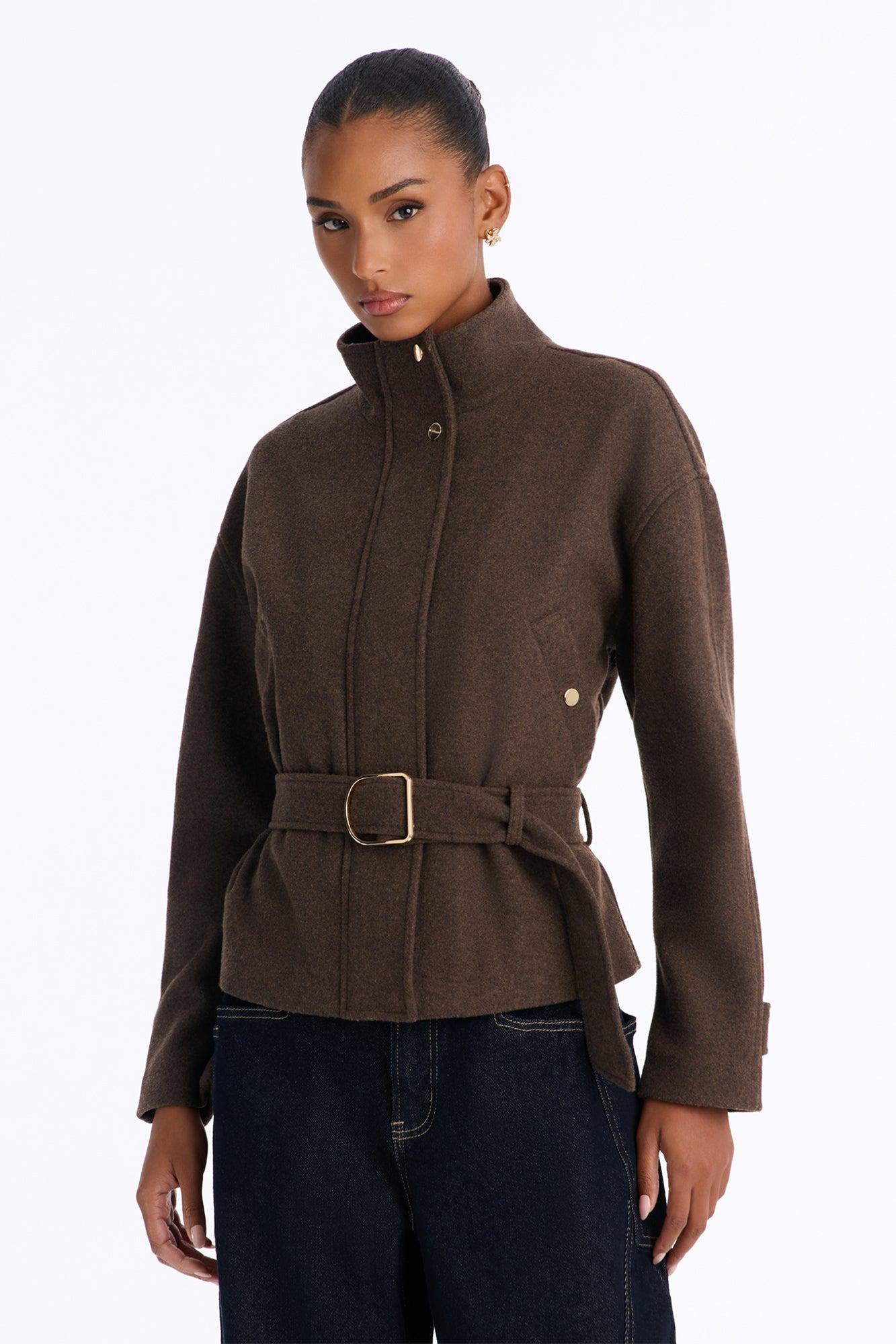 Playing It Cool Funnel Neck Belted Coat - Brown