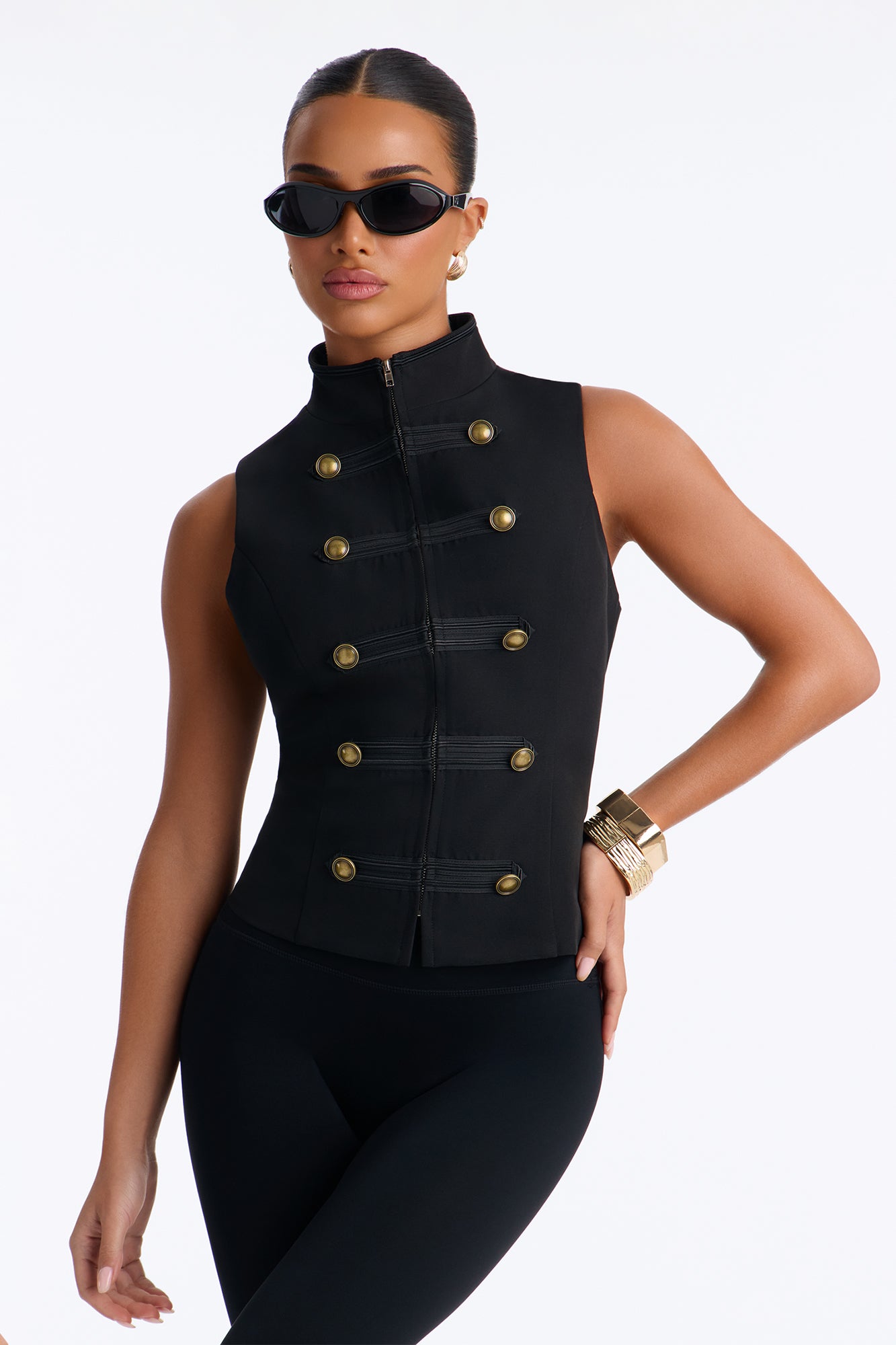 Handle It Mock Neck Militant Blouse - Black