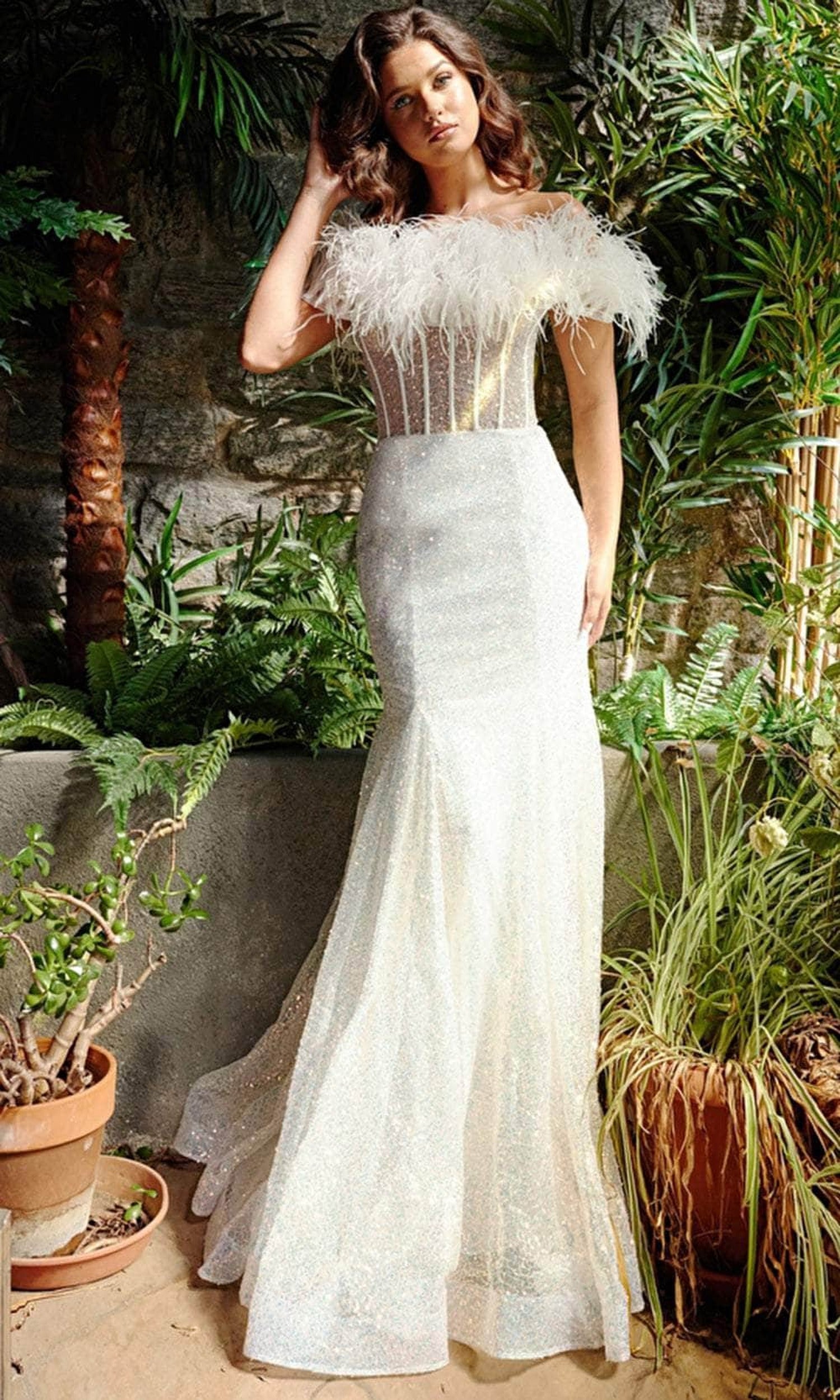 Jovani 23958 - Boned Bodice Glittery Mermaid Gown