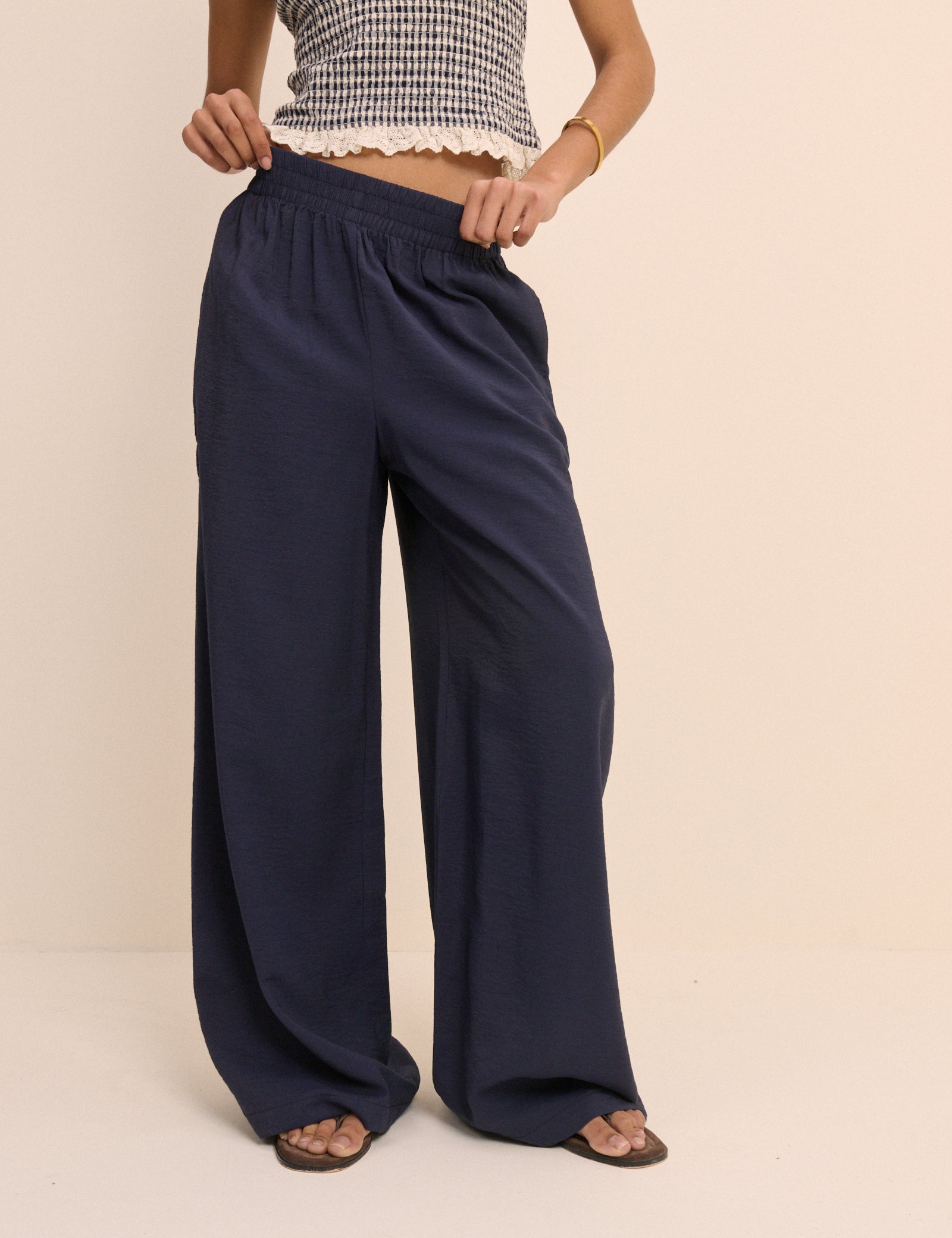 Navy Relaxed Wide Leg Trouser