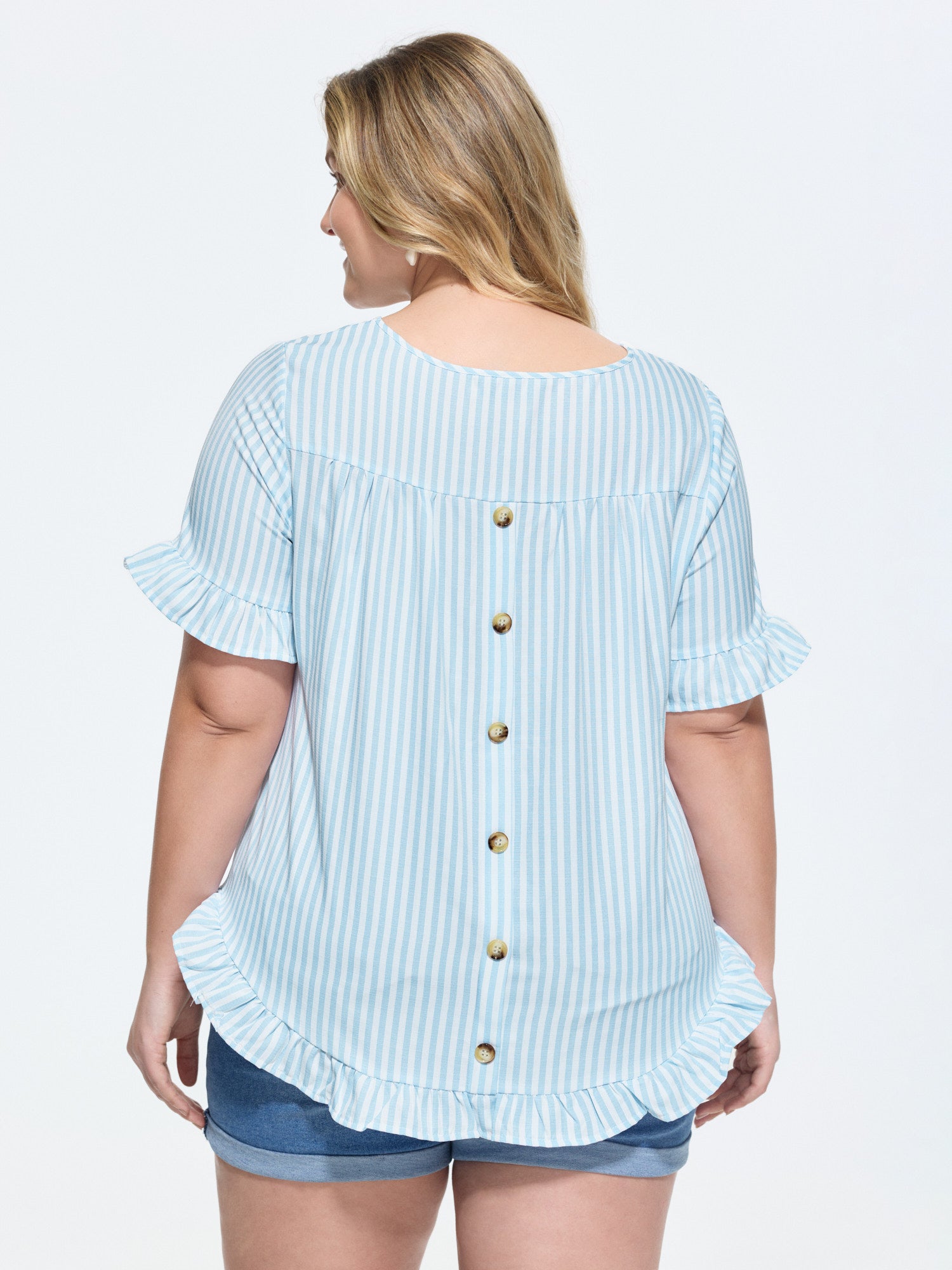 Striped Print Button Back Blouse