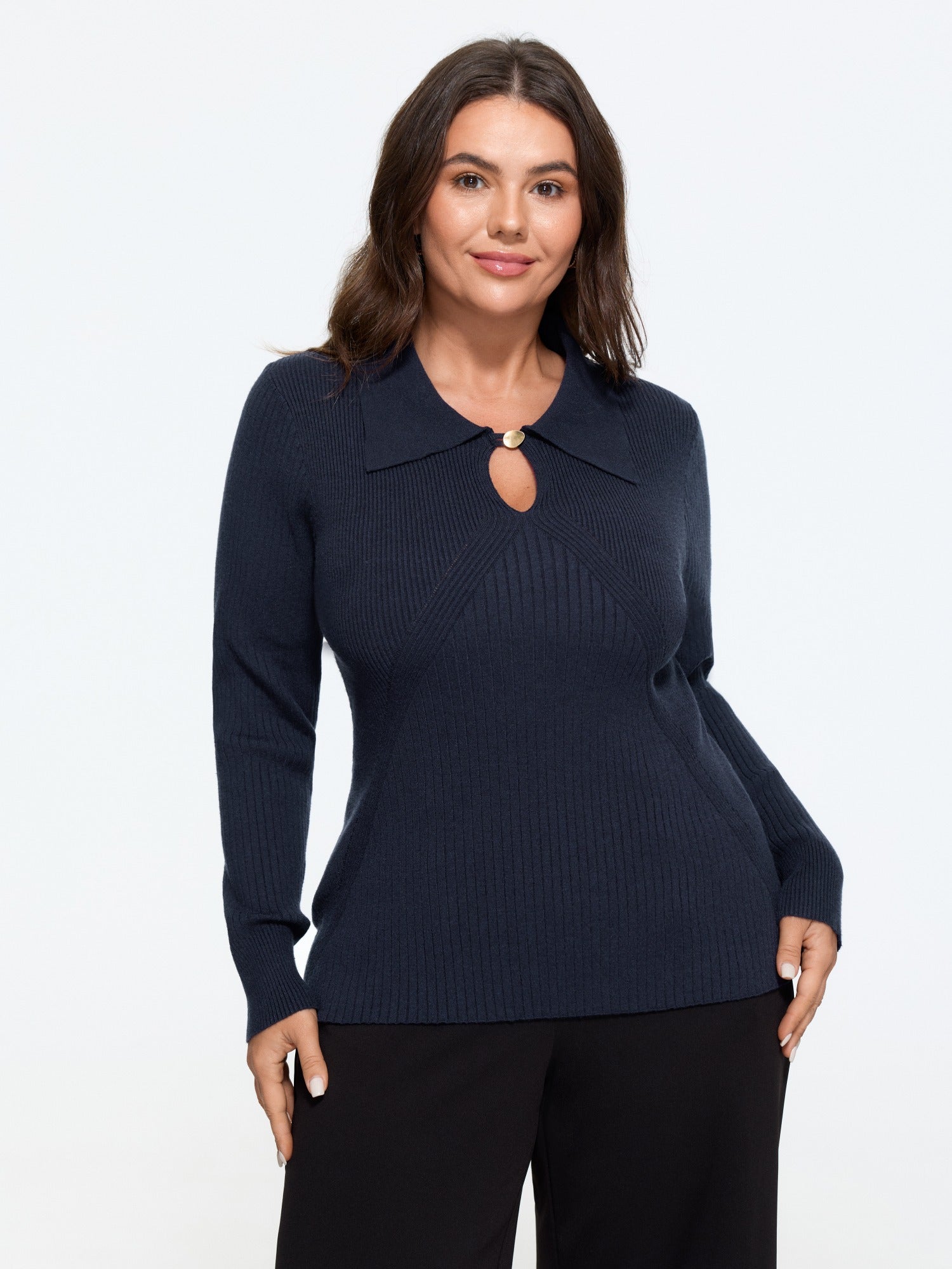 Polo Collar Keyhole Button Pullover