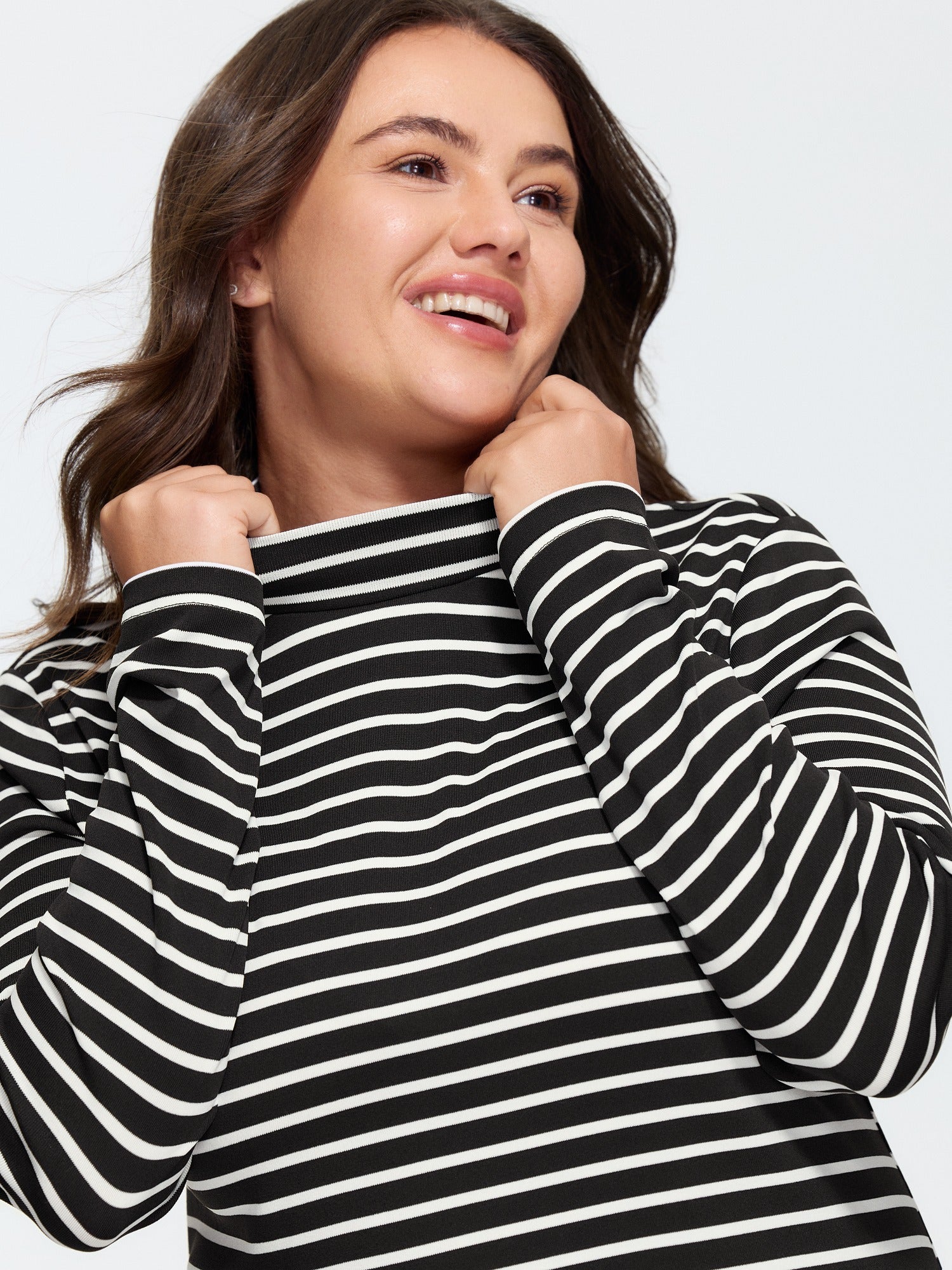 Stretch Stripe Mock Neck T-Shirt