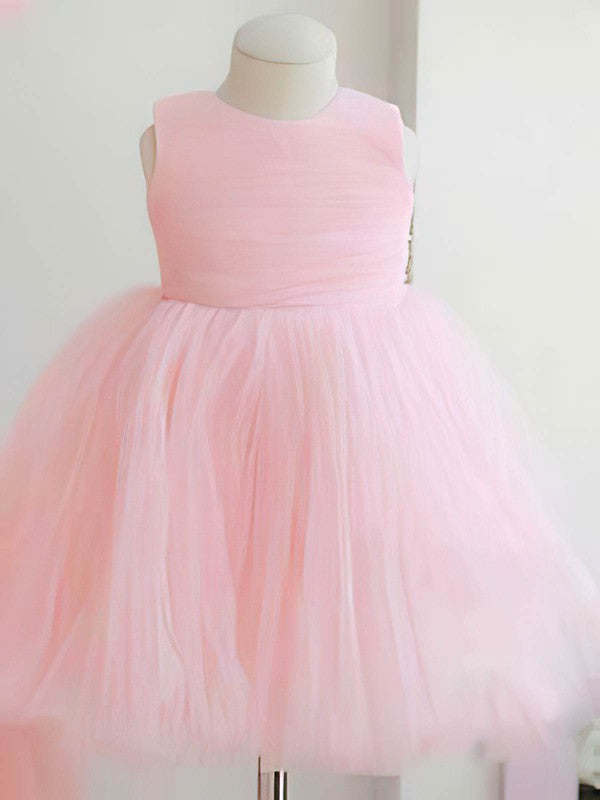 Beautiful Ball Gown Jewel Neck Sleeveless Tulle Flower Girl Dresses with Bow