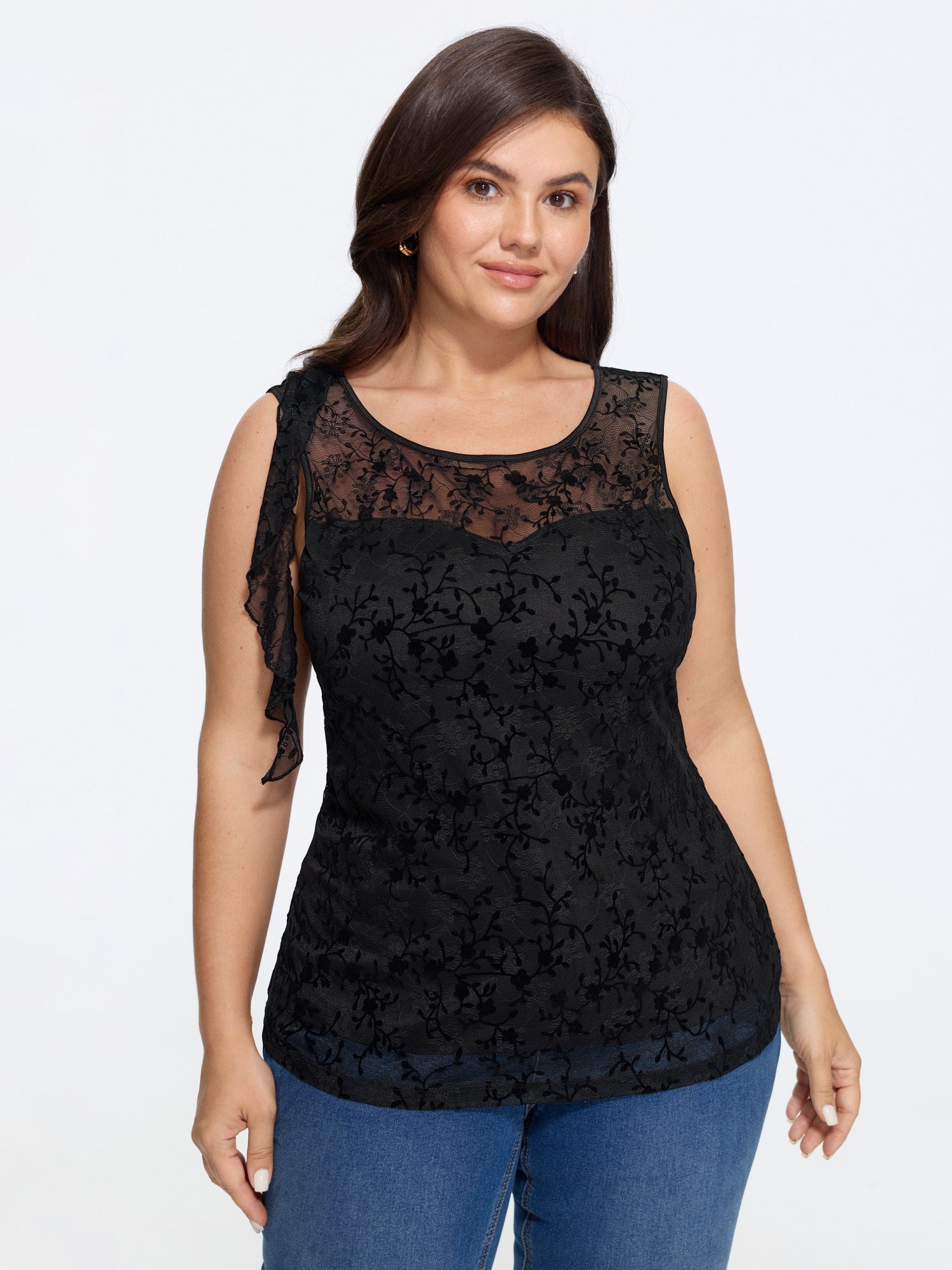 Solid Lace Round Neck Tank Top