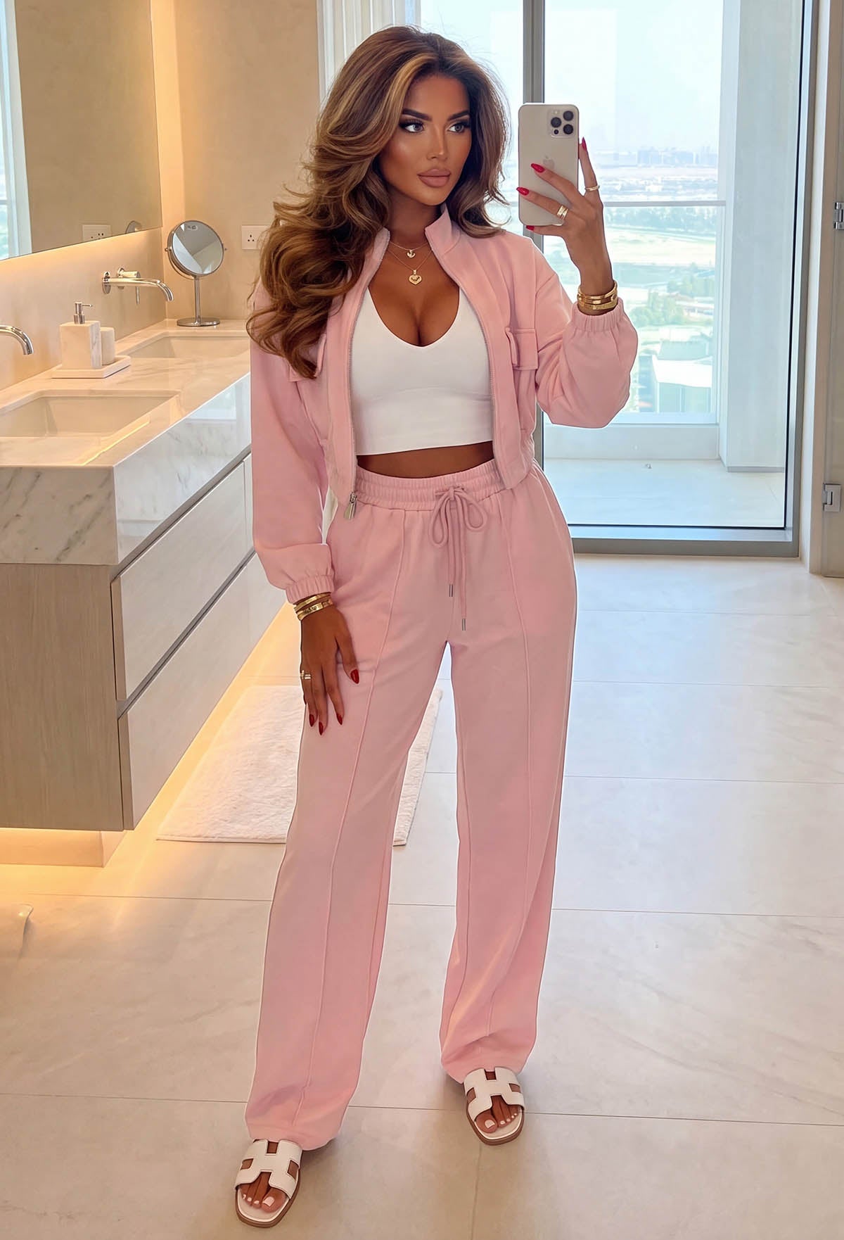Rest Mode Pink Zip Up Pocket Lounge Co-Ord Set