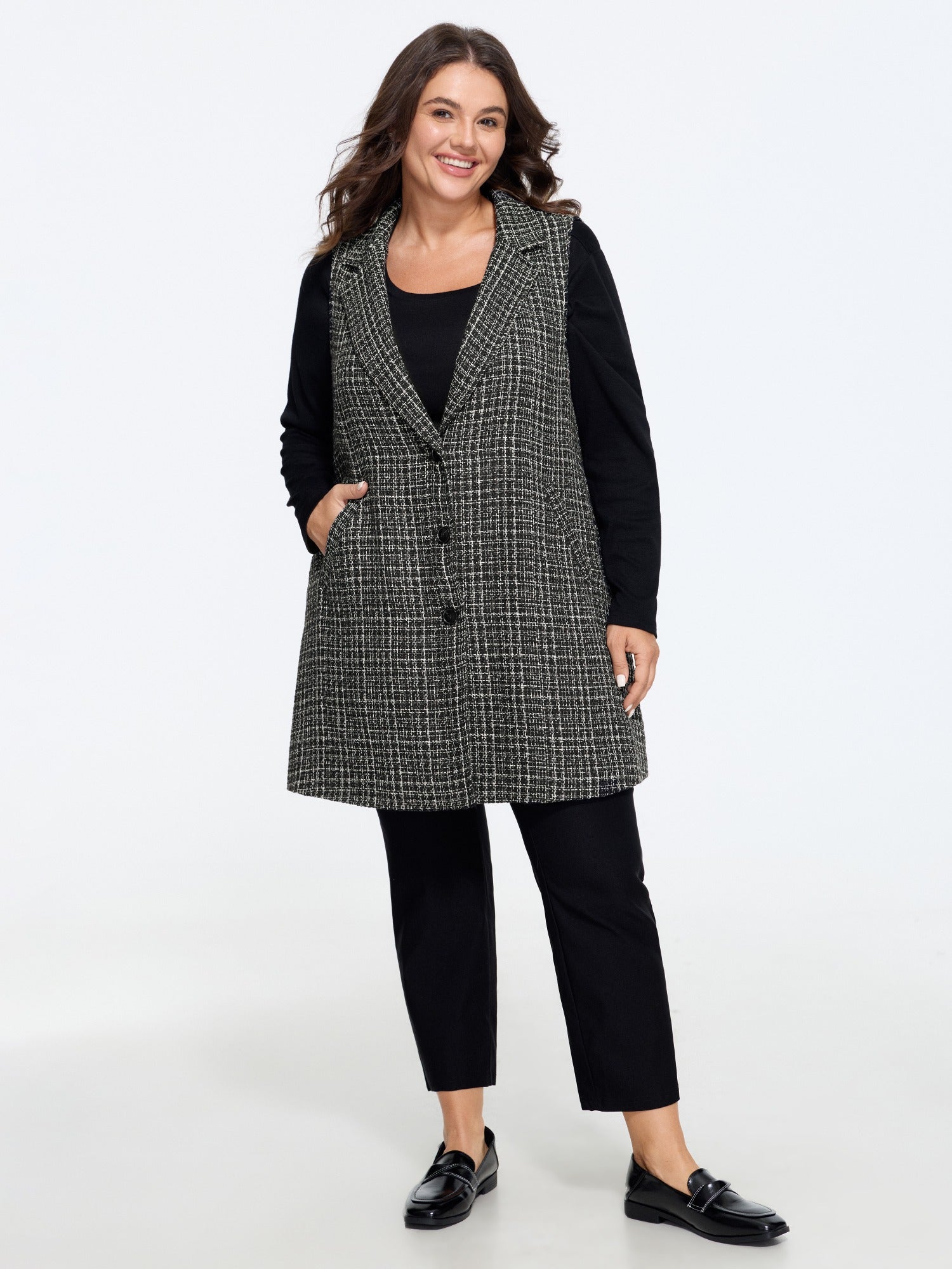 Tweed Lapel Collar Single Breasted Long Vest