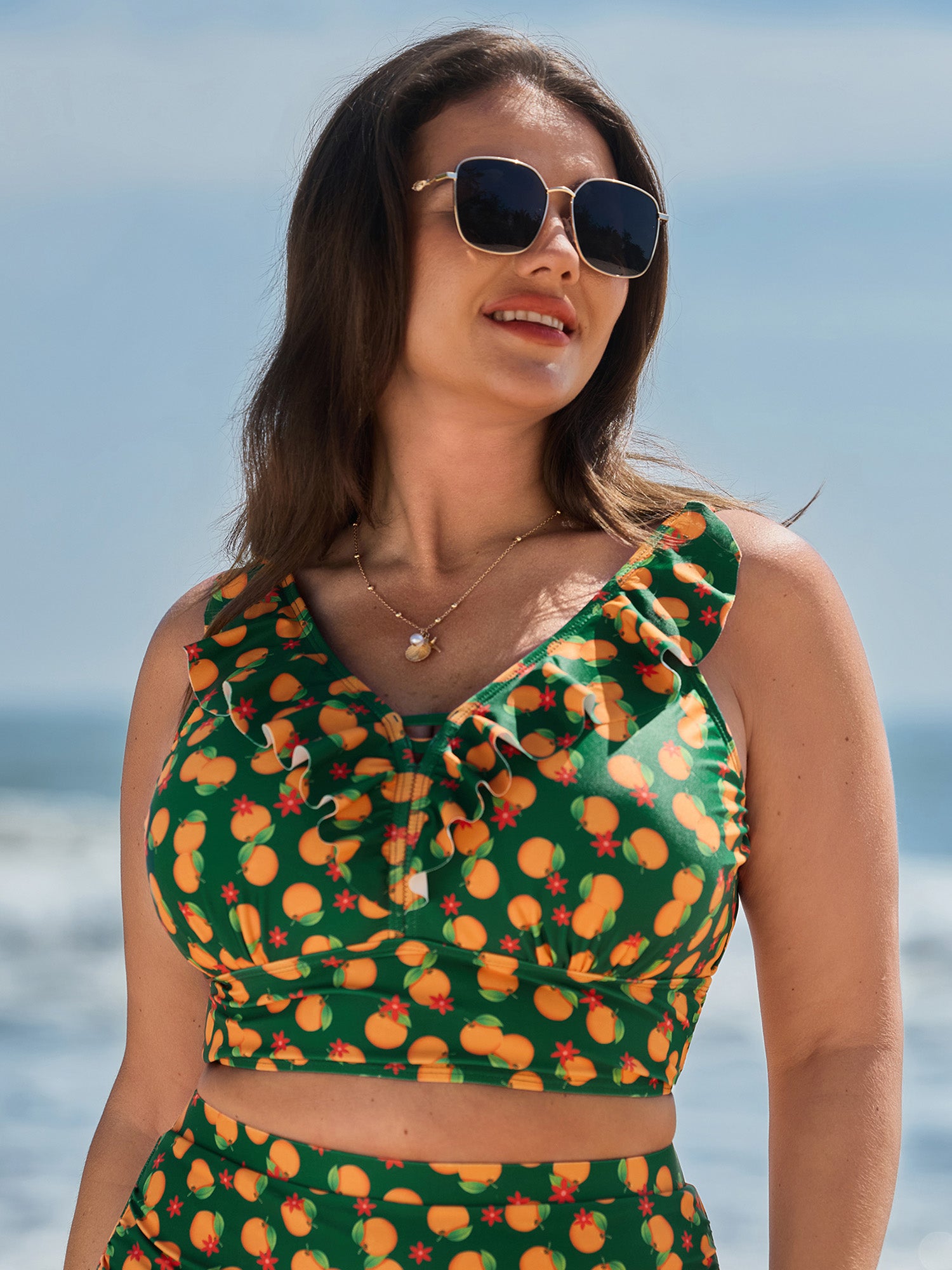 Citrus Print Adjustable Fit Ruffled Bikini Top