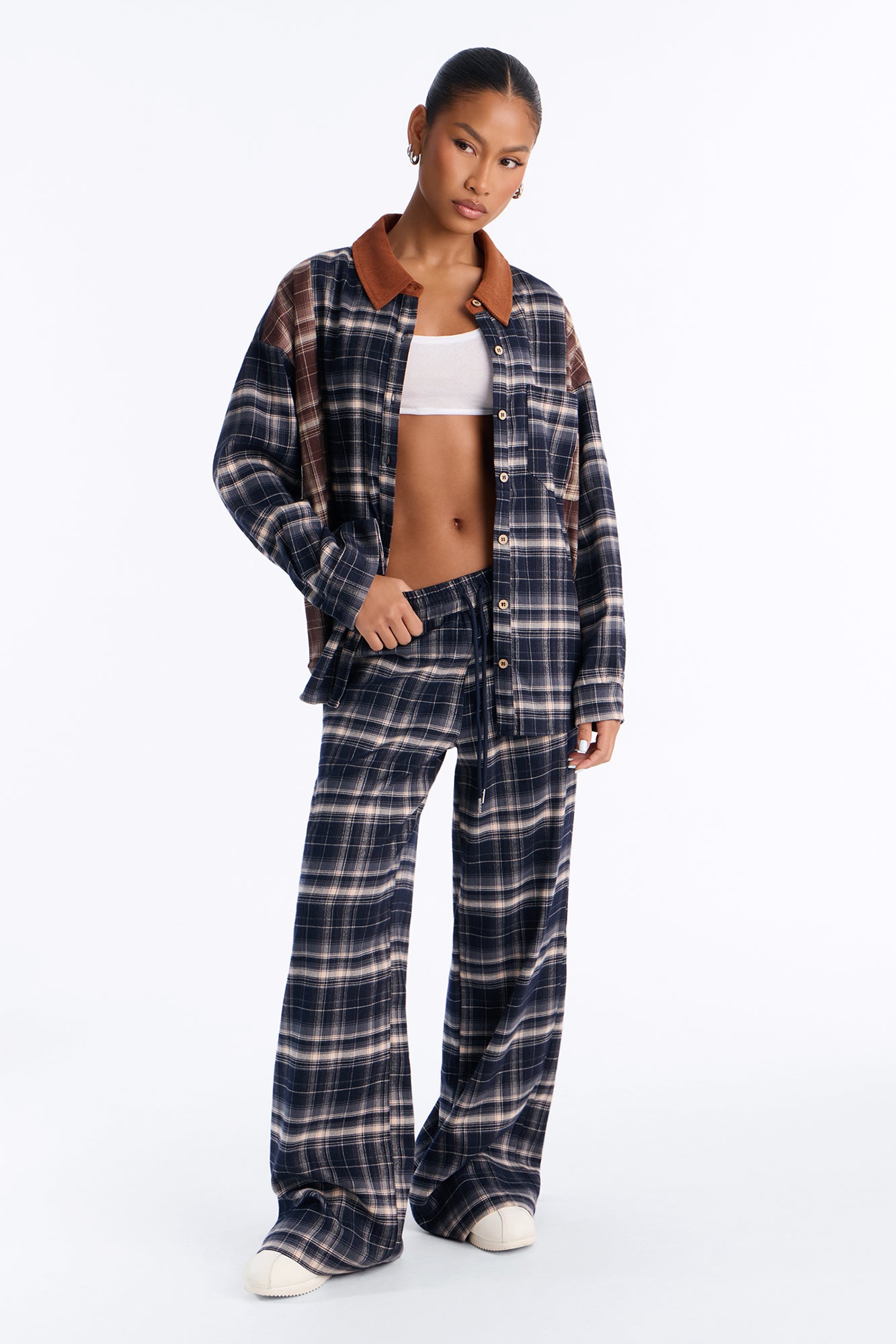 Out Of The Woods Plaid Pant Set - Navy/combo