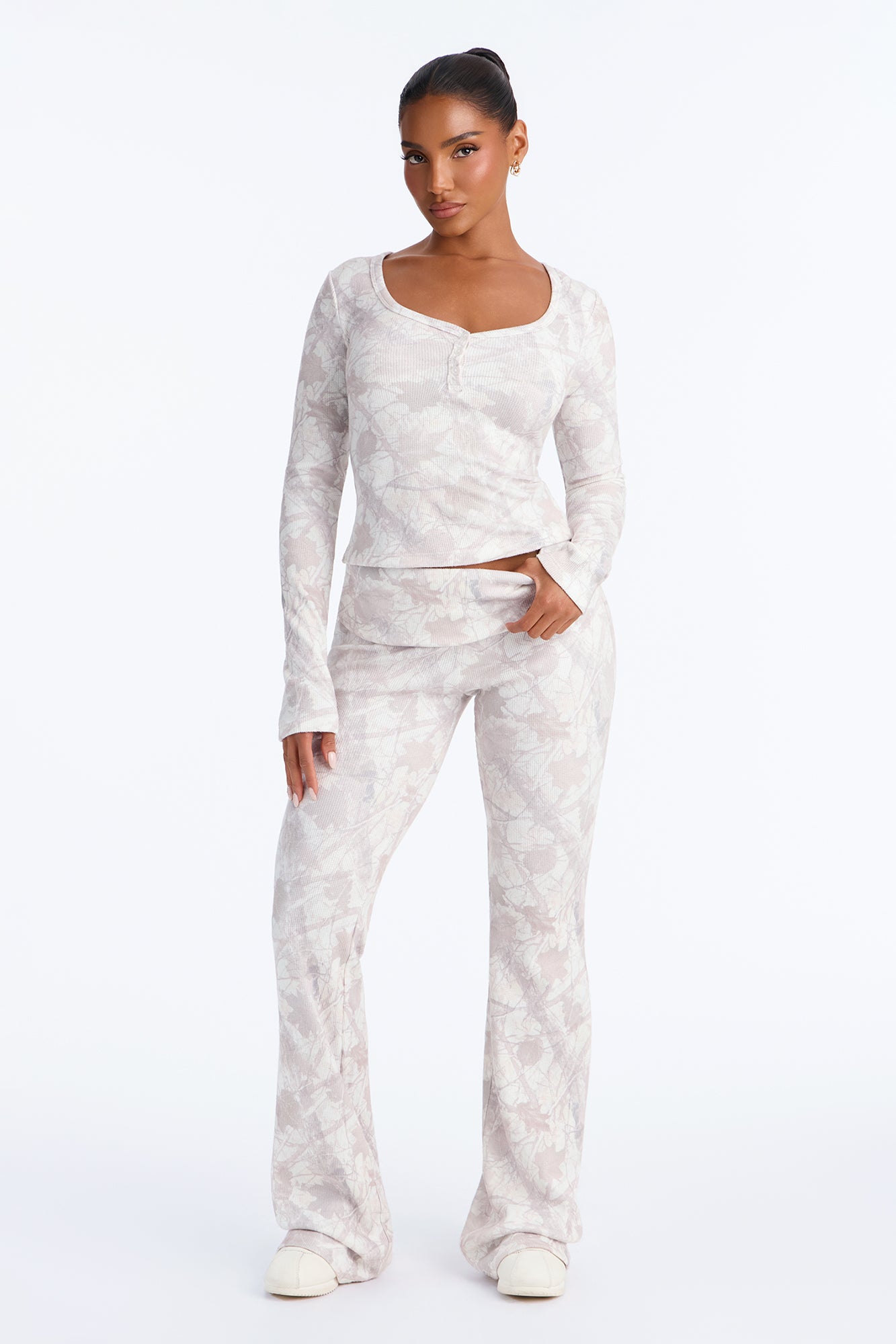 Miranda Camo Thermal Pant Set - Cream/combo