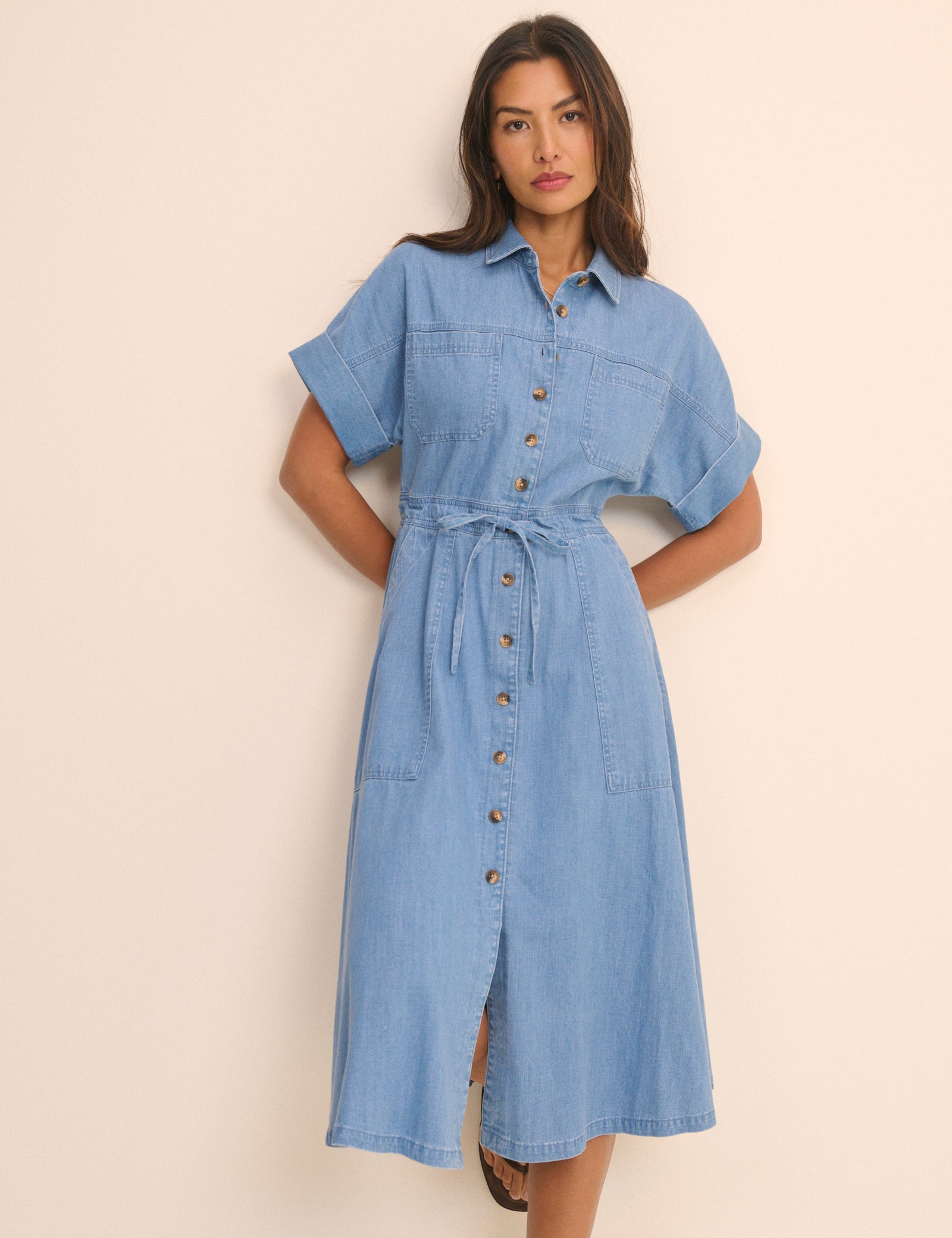 Mid Wash Denim Shirt Dress