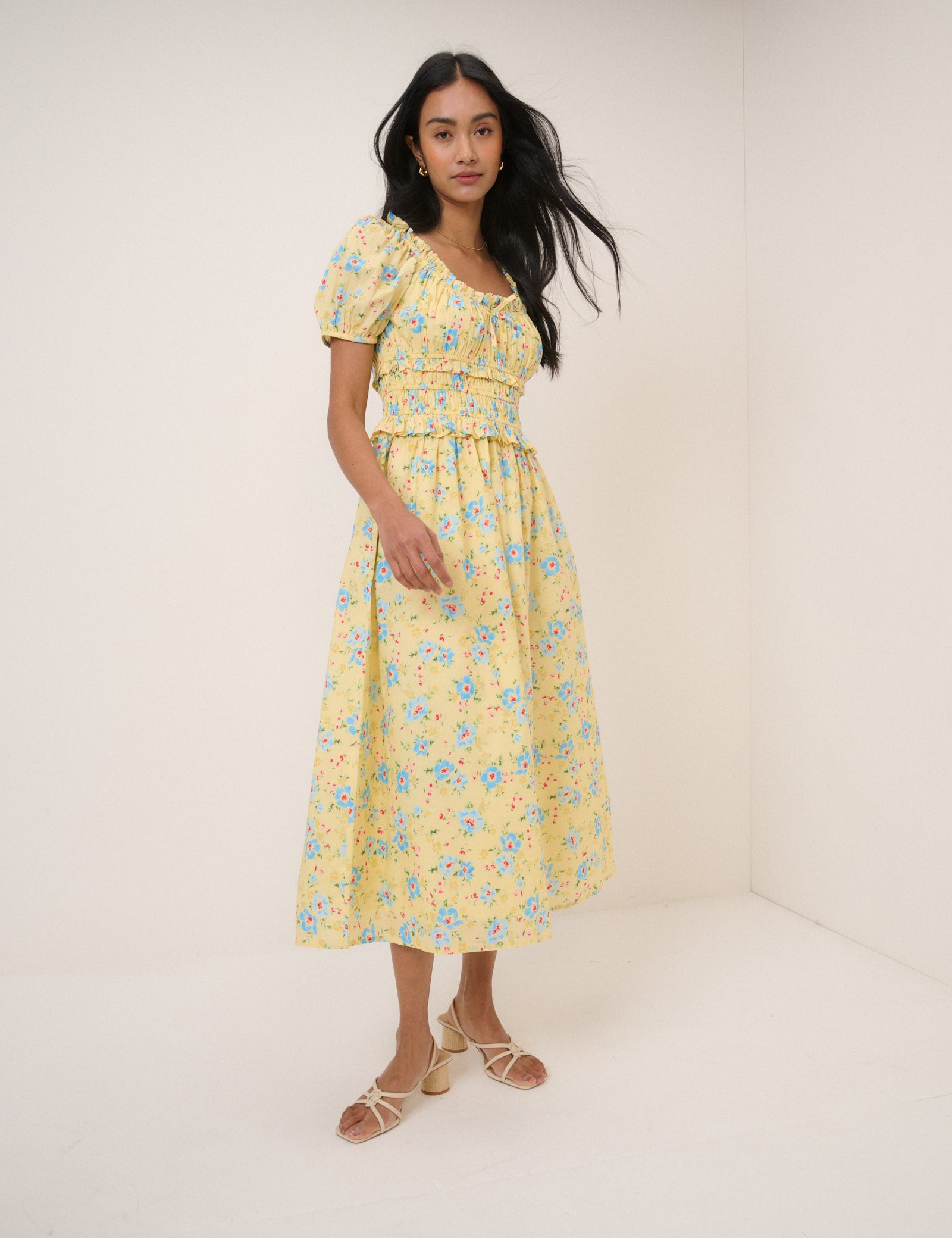 Butter Yellow Floral Ariel Midi Dress