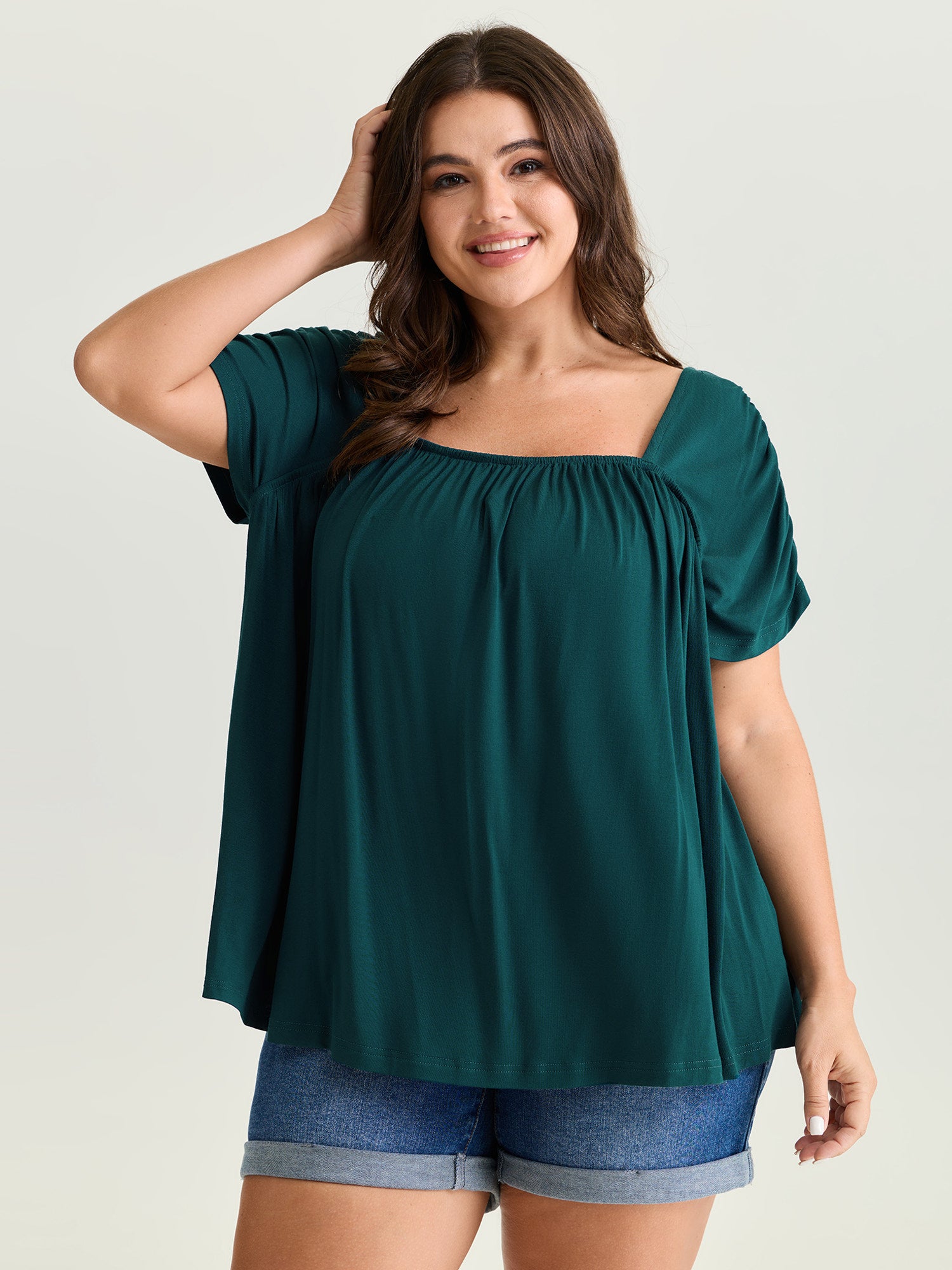 Supersoft Flowy-Fit Pleated Plain T-Shirt