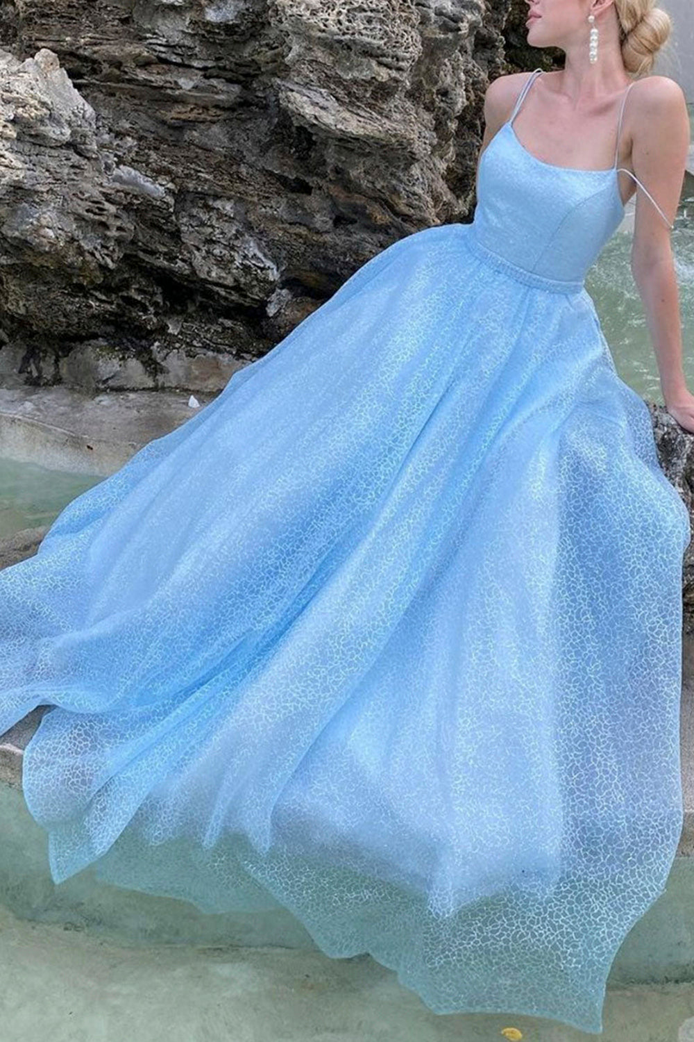 Sparkly Sky Blue Prom Dress with A-line Silhouette