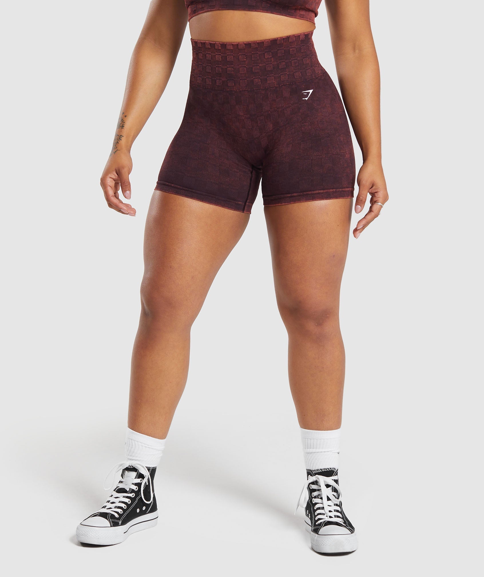 Gymshark Check Seamless Washed Shorts - Eng-L-A0157 Plum Brown/Oxi Wash