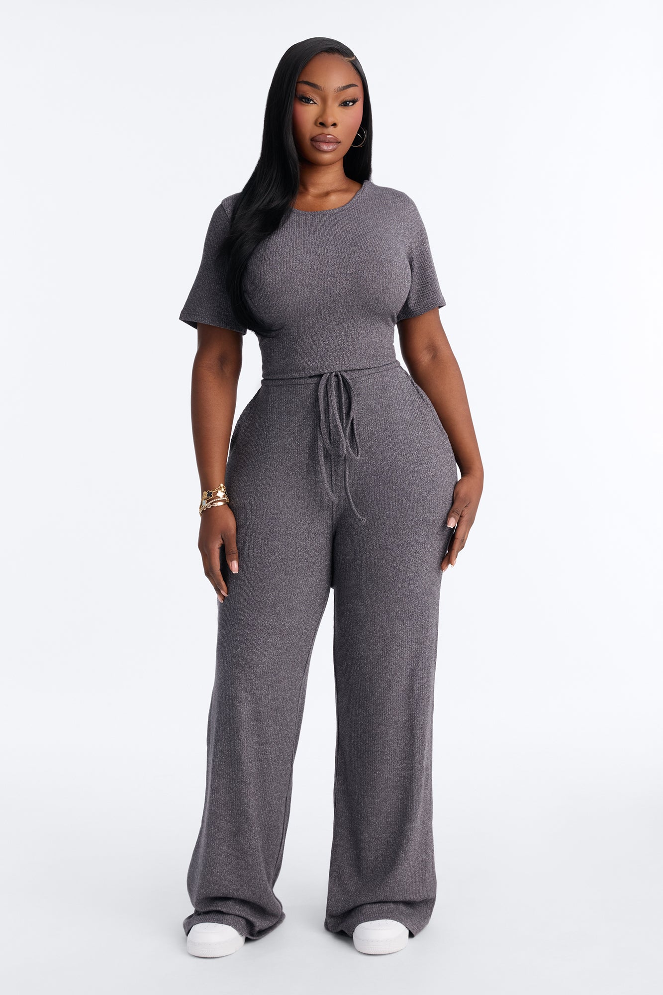 Express Your Style Short Sleeve Jumpsuit - Charcoal