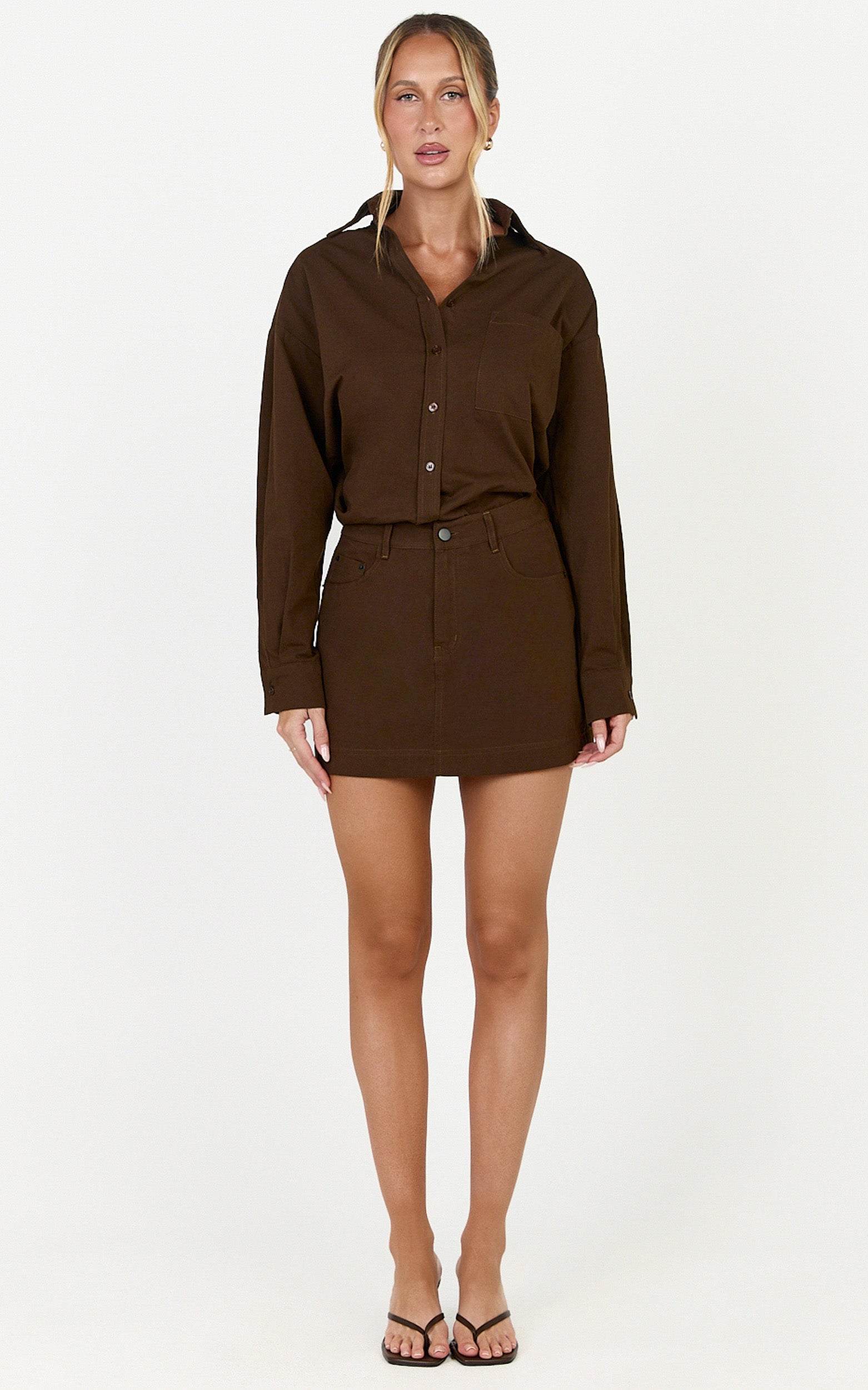 Blanche Mini Skirt - Mid Rise A Line Skirt in Dark Chocolate