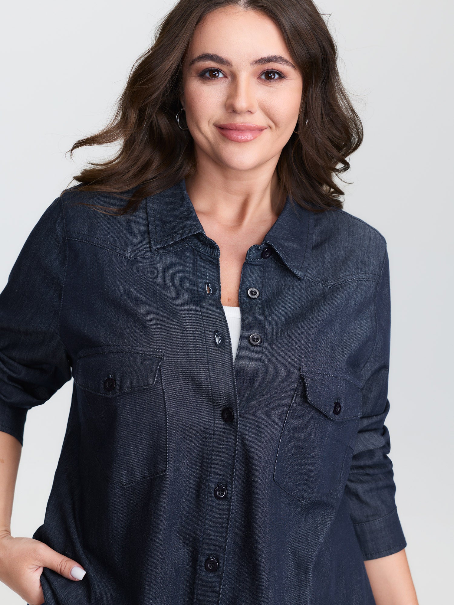 Button Down Chest Flaps Denim Shirt