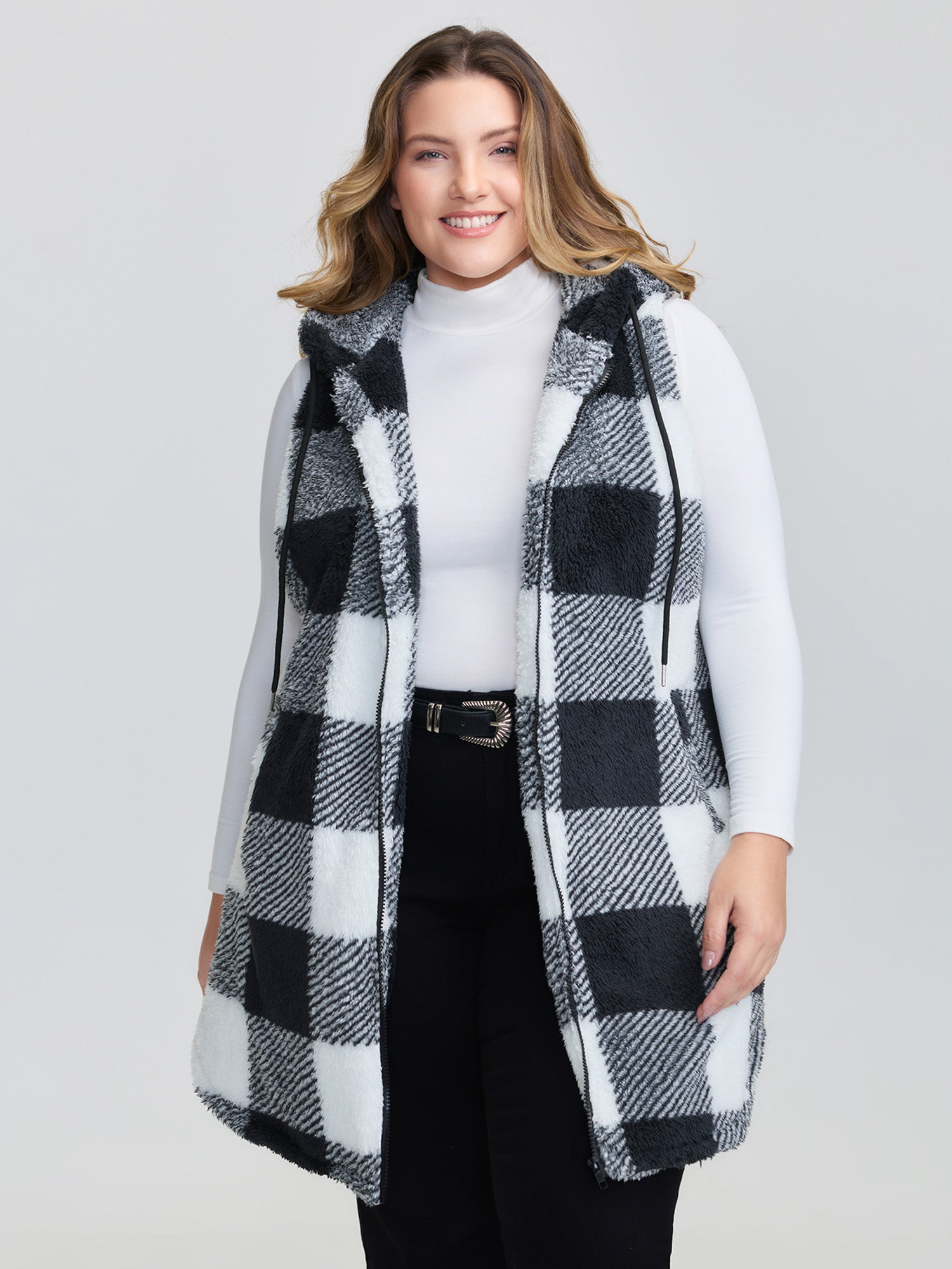 Checkered Print Reversible Hooded Vest