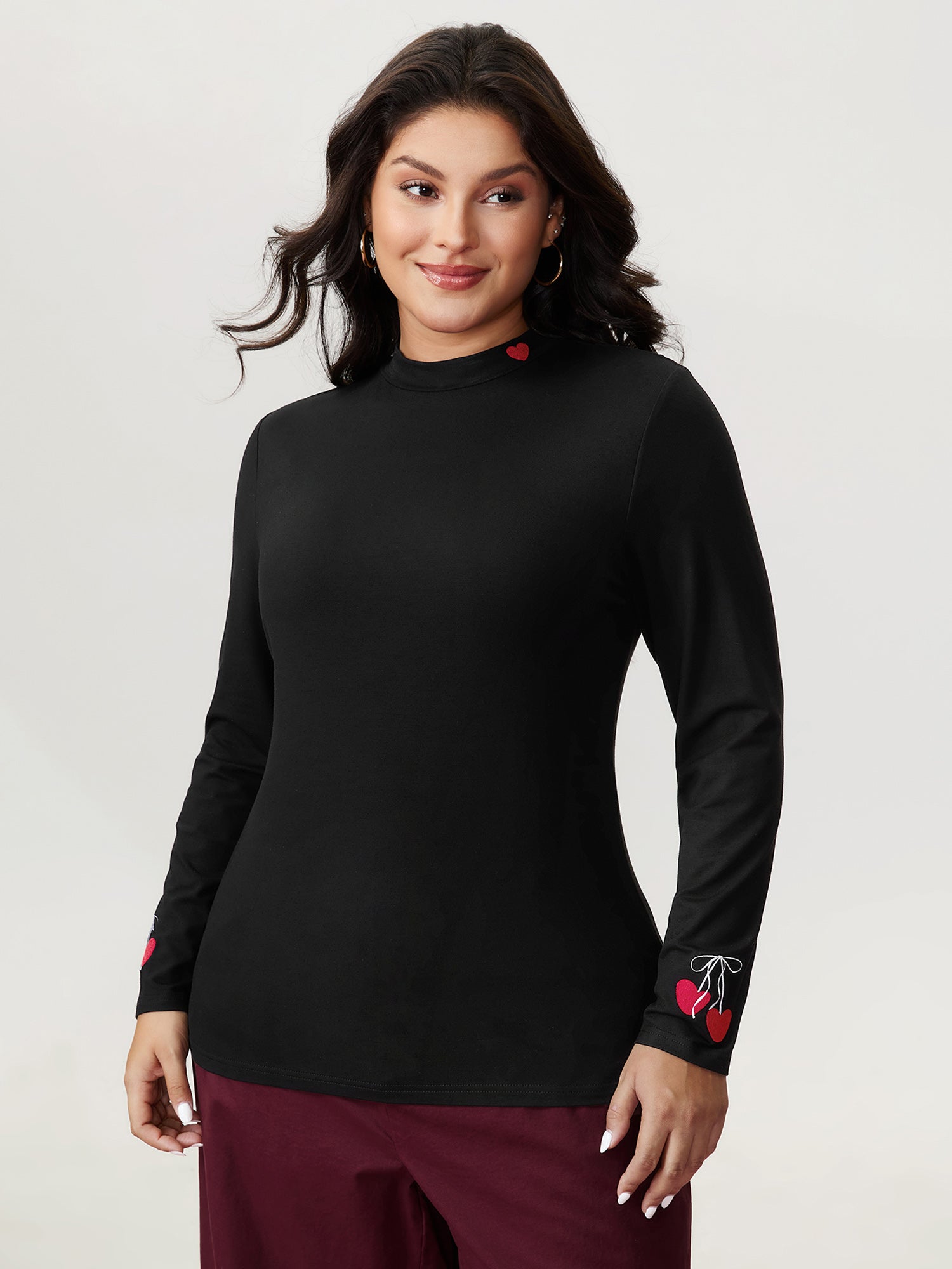 Supersoft Twin Hearts Embroidery Fitted T-Shirt