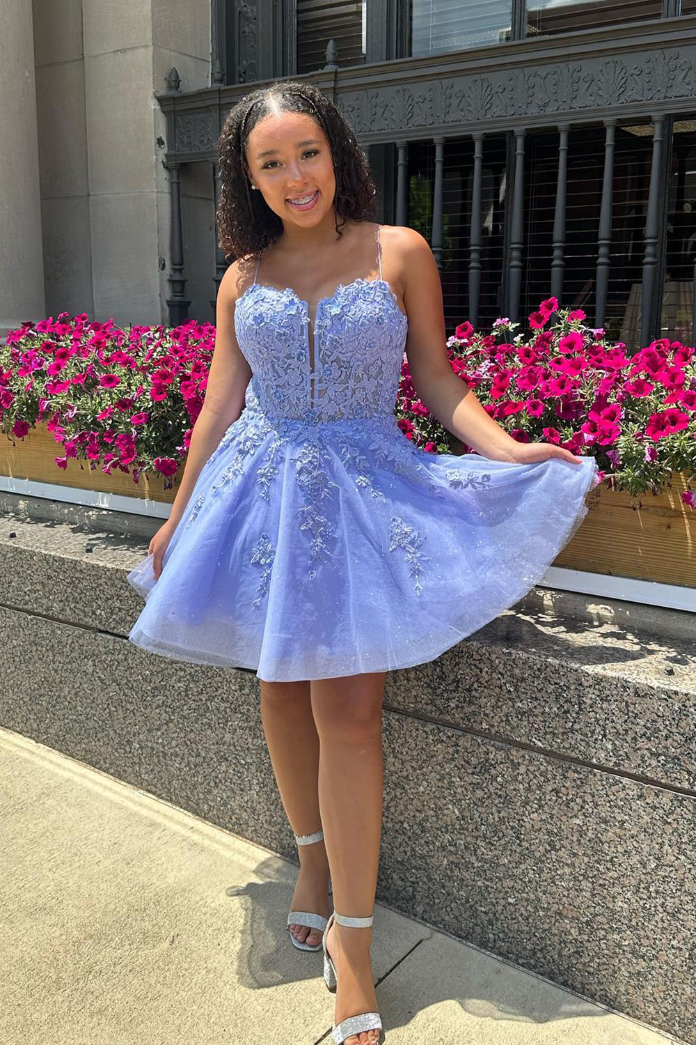 Glitter Lavender Corset Lace A-Line Short Homecoming Dress/Mini Dress