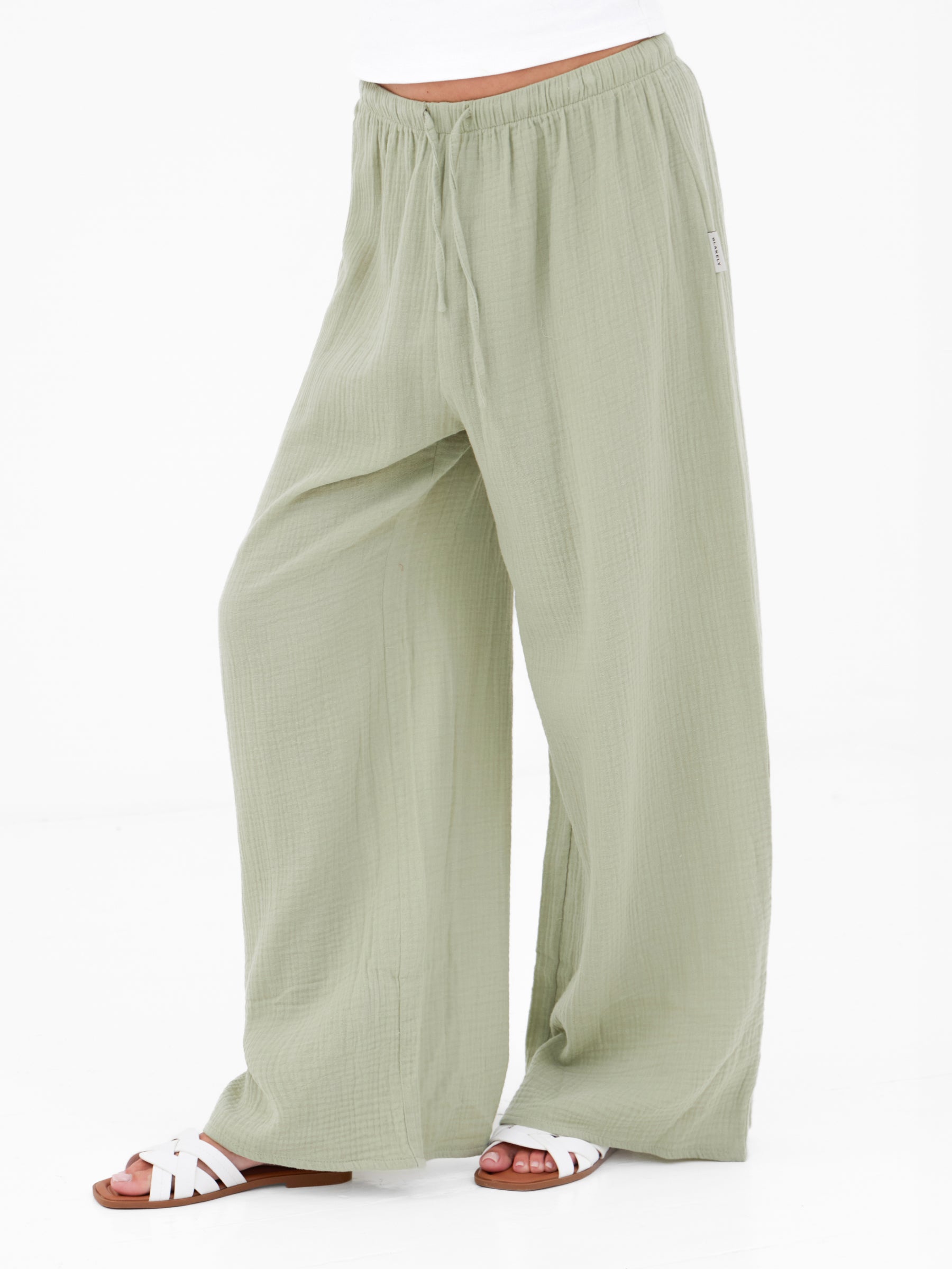 Mila Wide Leg Trousers - Soft Sage