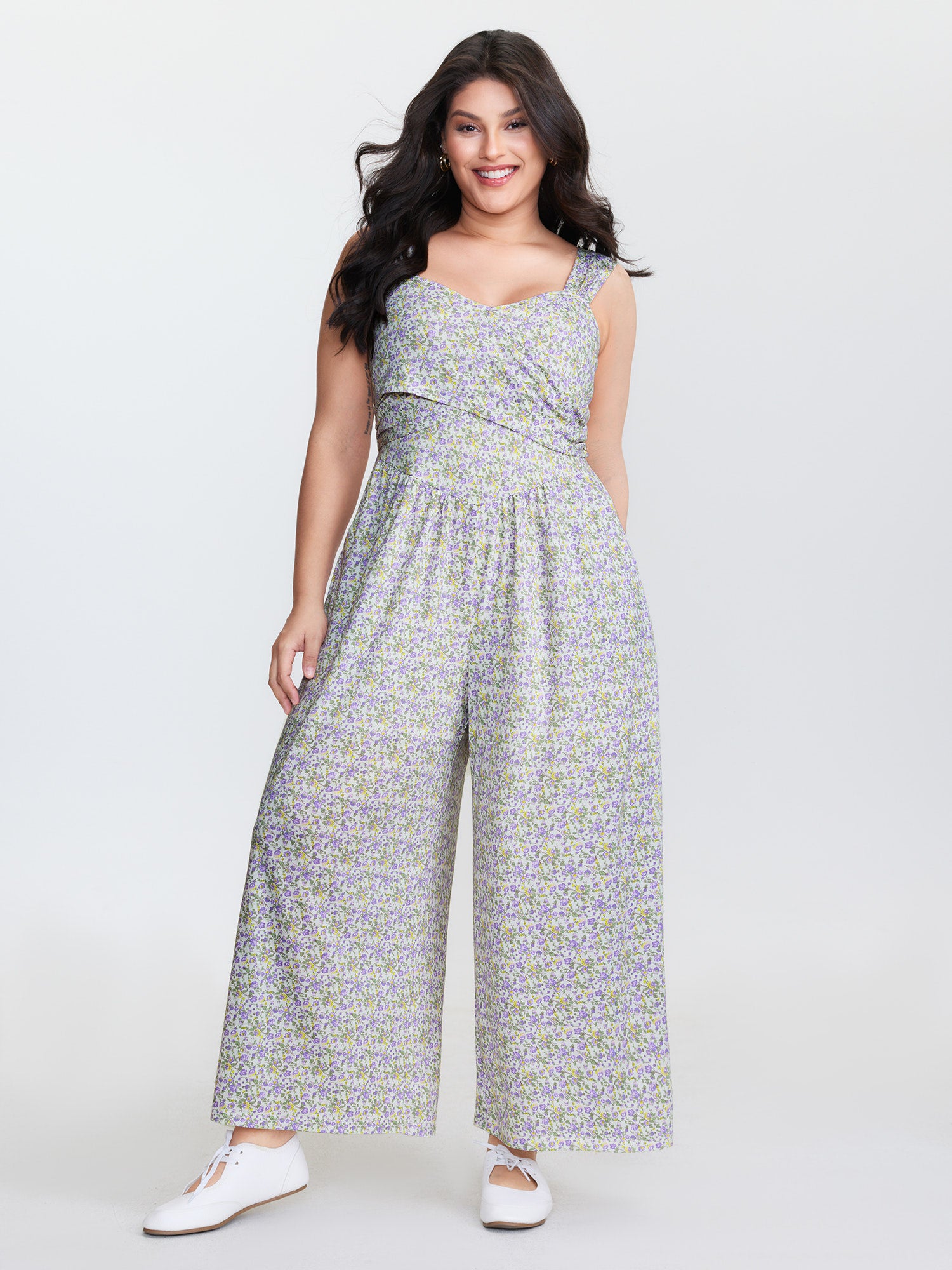 Supersoft Floral Print Twist Front Split Jumpsuit
